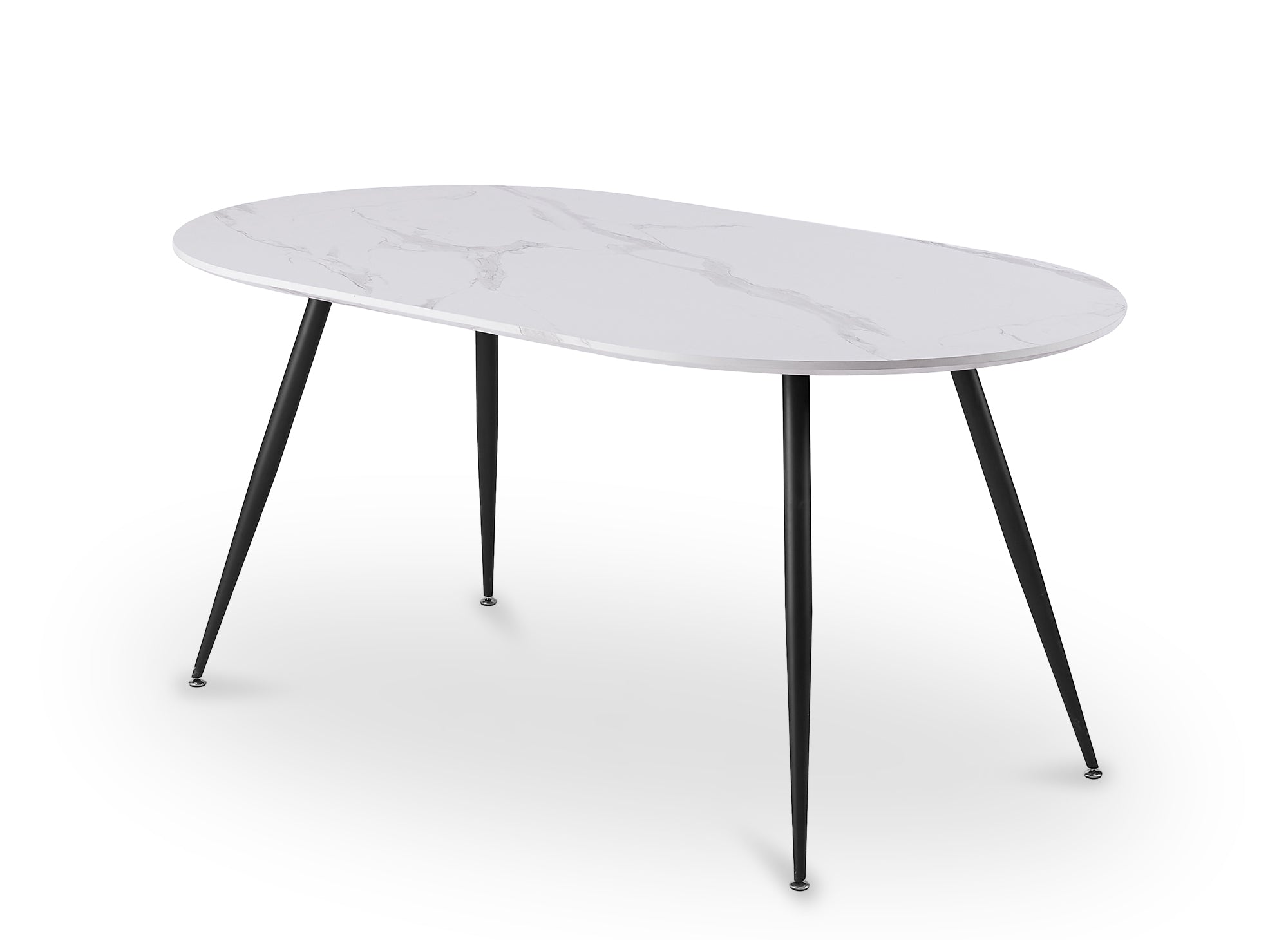 Mesa de comedor ovalada DIWAN con efecto mármol blanco