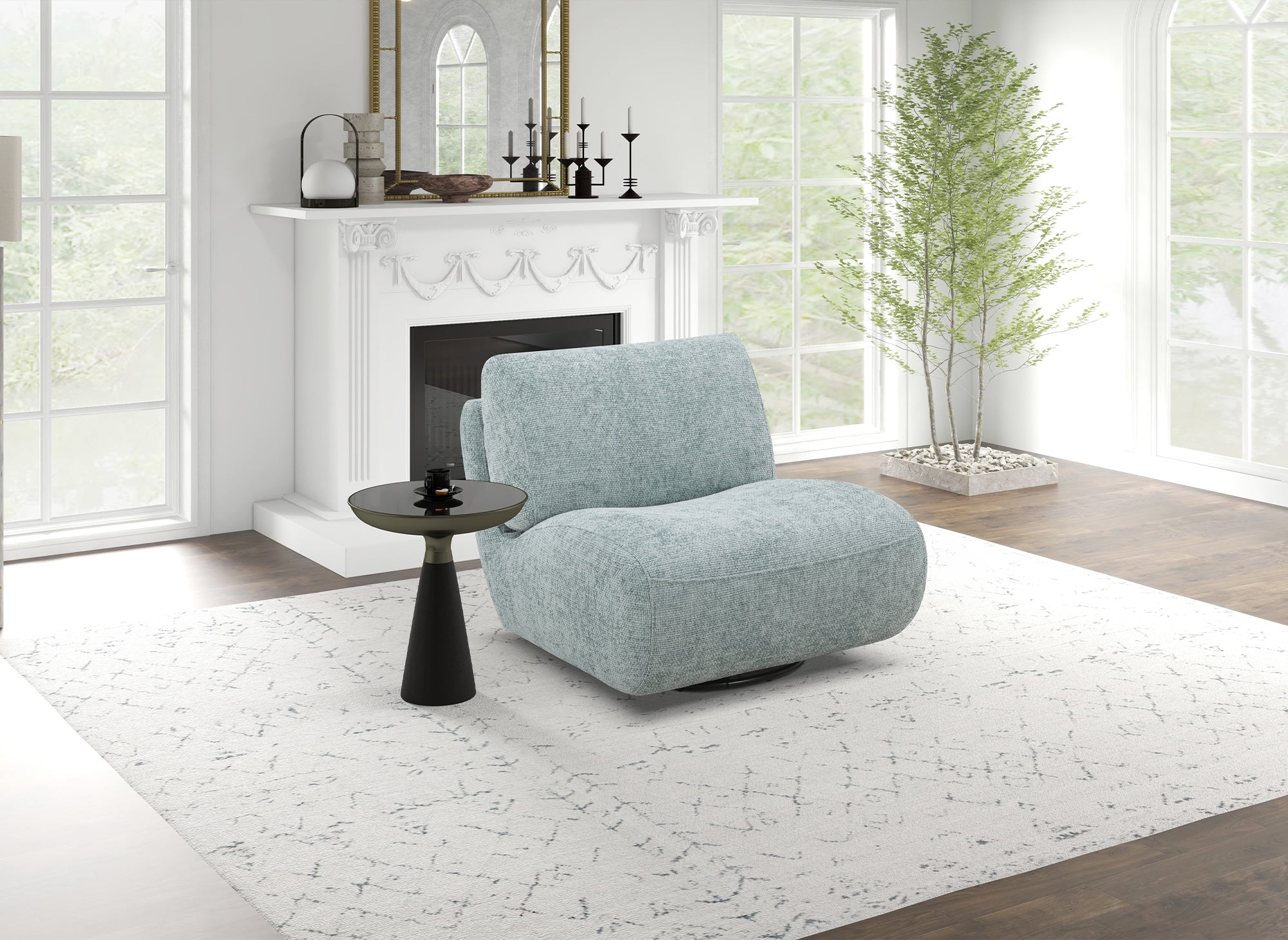 Sillón giratorio TANGO en terciopelo verde espuma de mar jaspeado