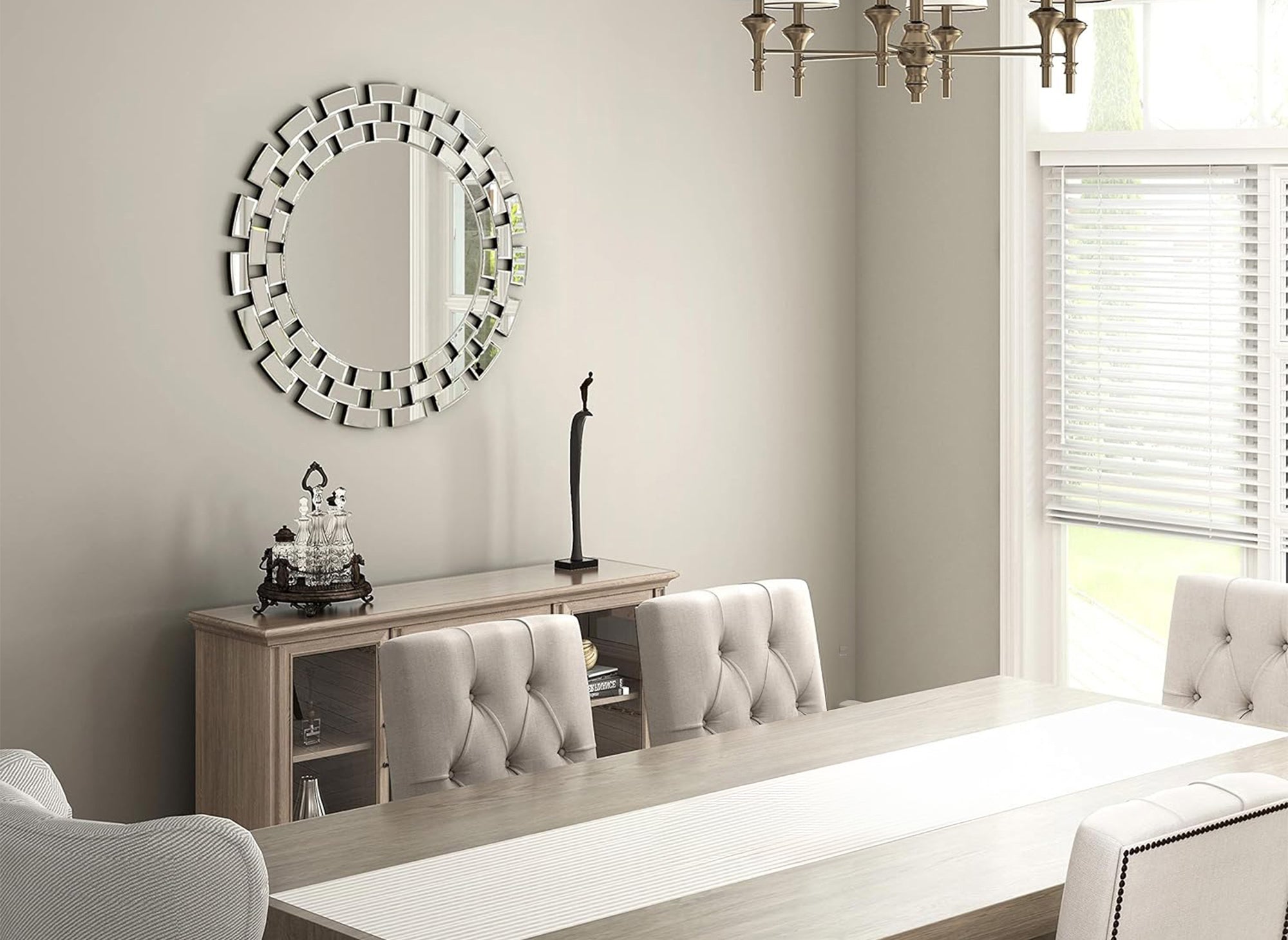 Espejo de pared redondo plateado ALBA de 90 cm