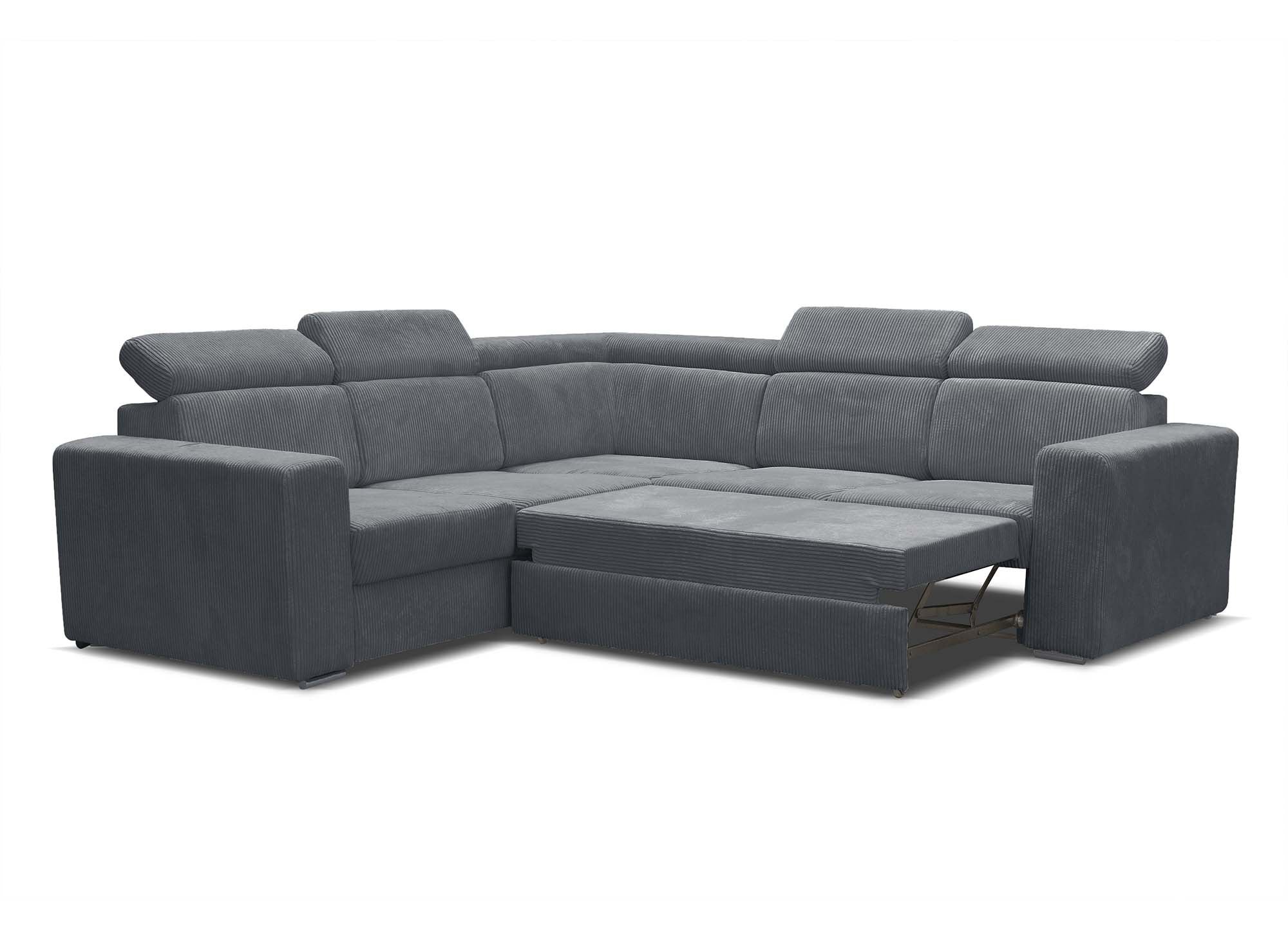 Sofá esquinero convertible y reversible MERYL en pana gris oscuro
