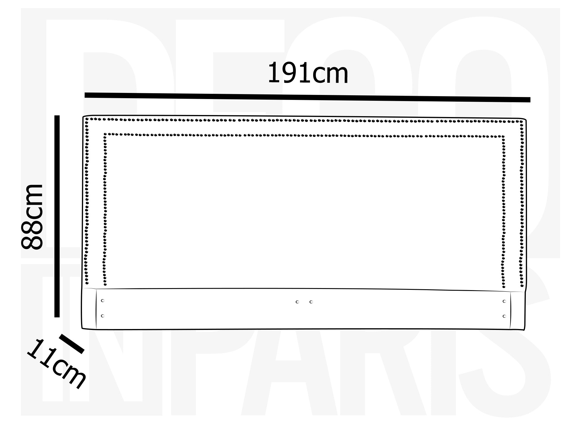 Cabecero LYVE de 180 cm con tachuelas y tapizado en lino gris