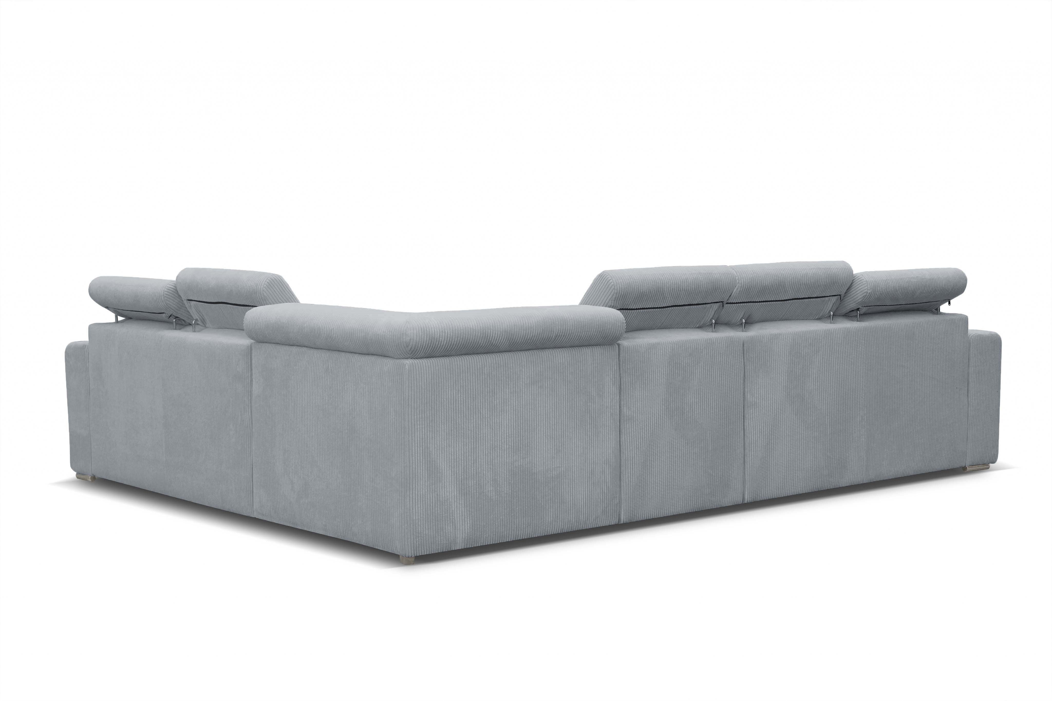 Sofá esquinero convertible y reversible MERYL XL en pana gris claro