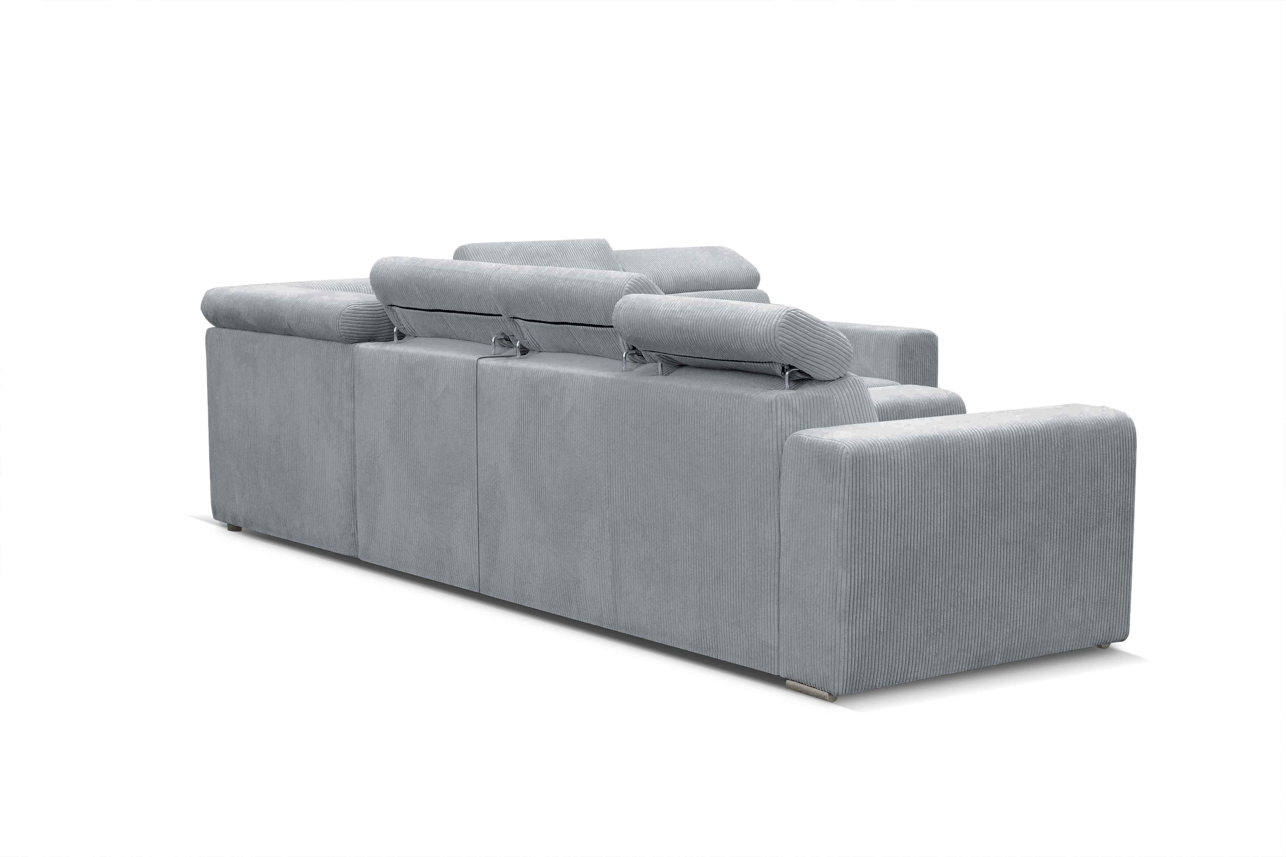 Sofá esquinero convertible y reversible MERYL XL en pana gris claro