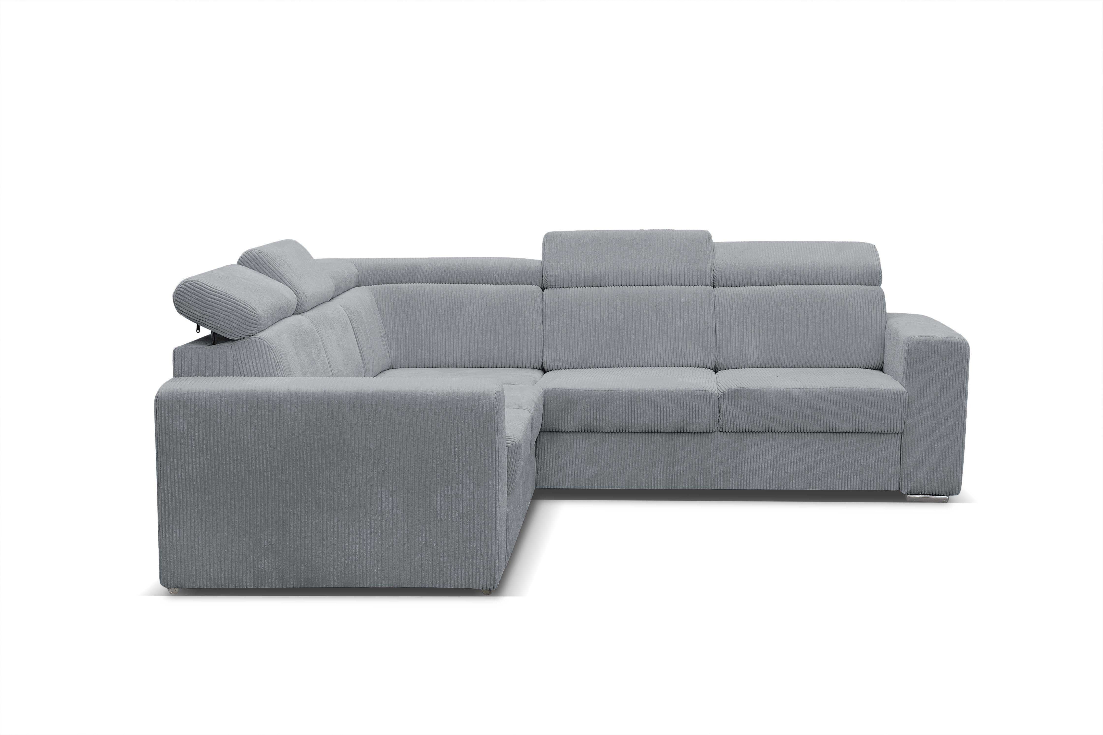 Sofá esquinero convertible y reversible MERYL XL en pana gris claro