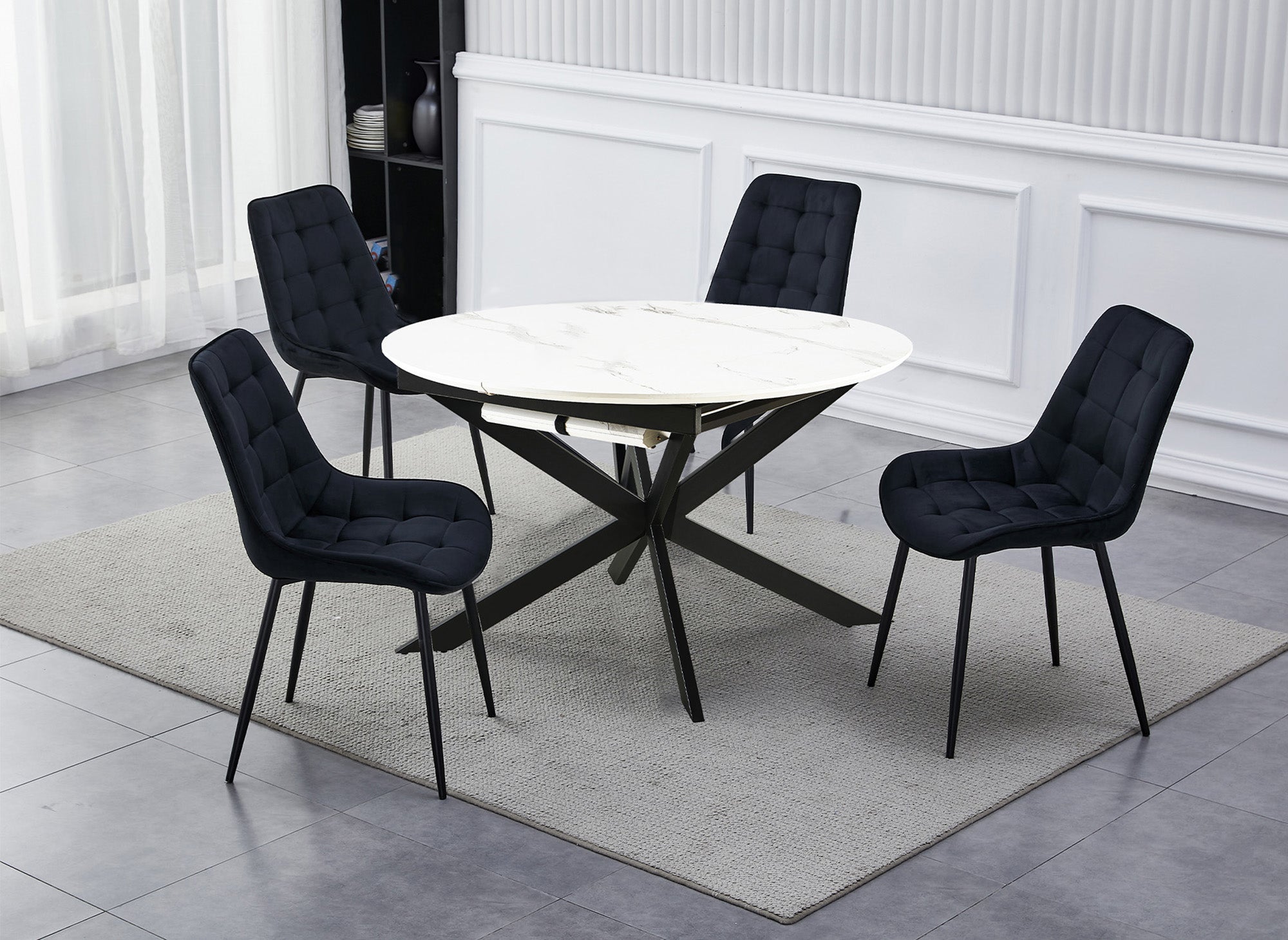 Mesa de comedor redonda extensible KOBY blanca