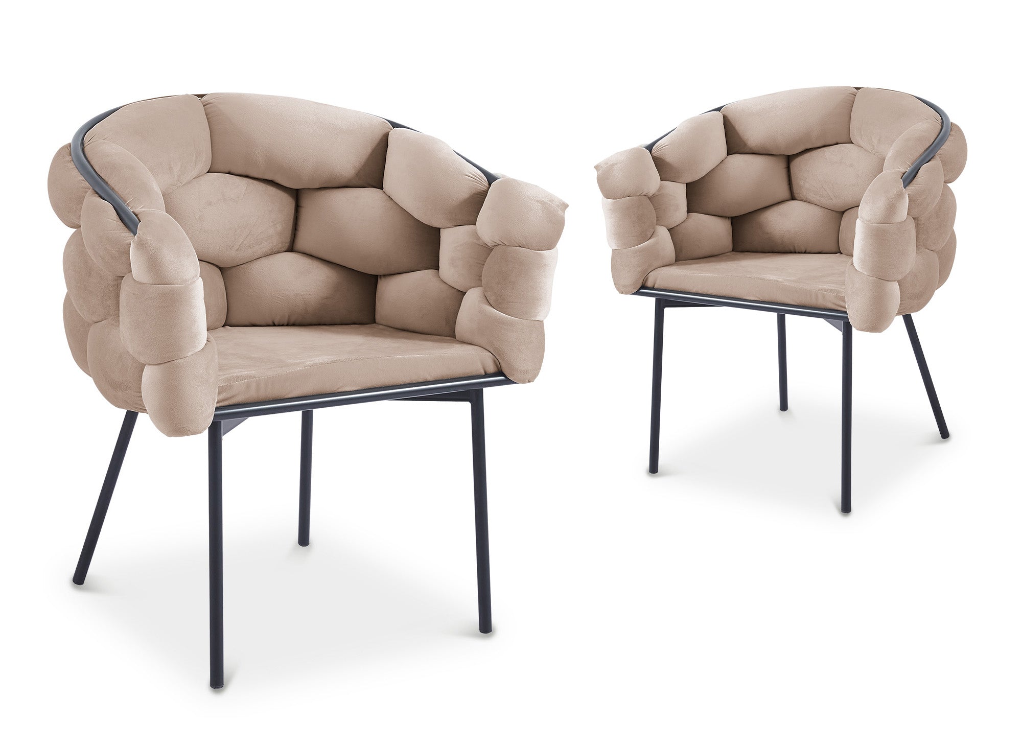 Juego de 2 sillas Charlotte en terciopelo color topo con patas de metal negro