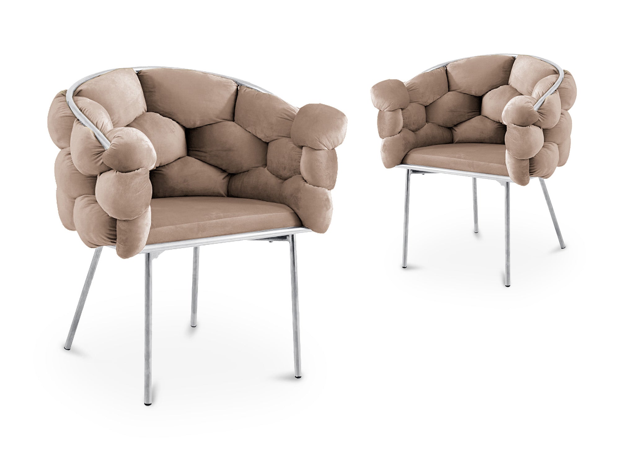 Juego de 2 sillas CHARLOTTE de terciopelo beige con patas de metal plateado