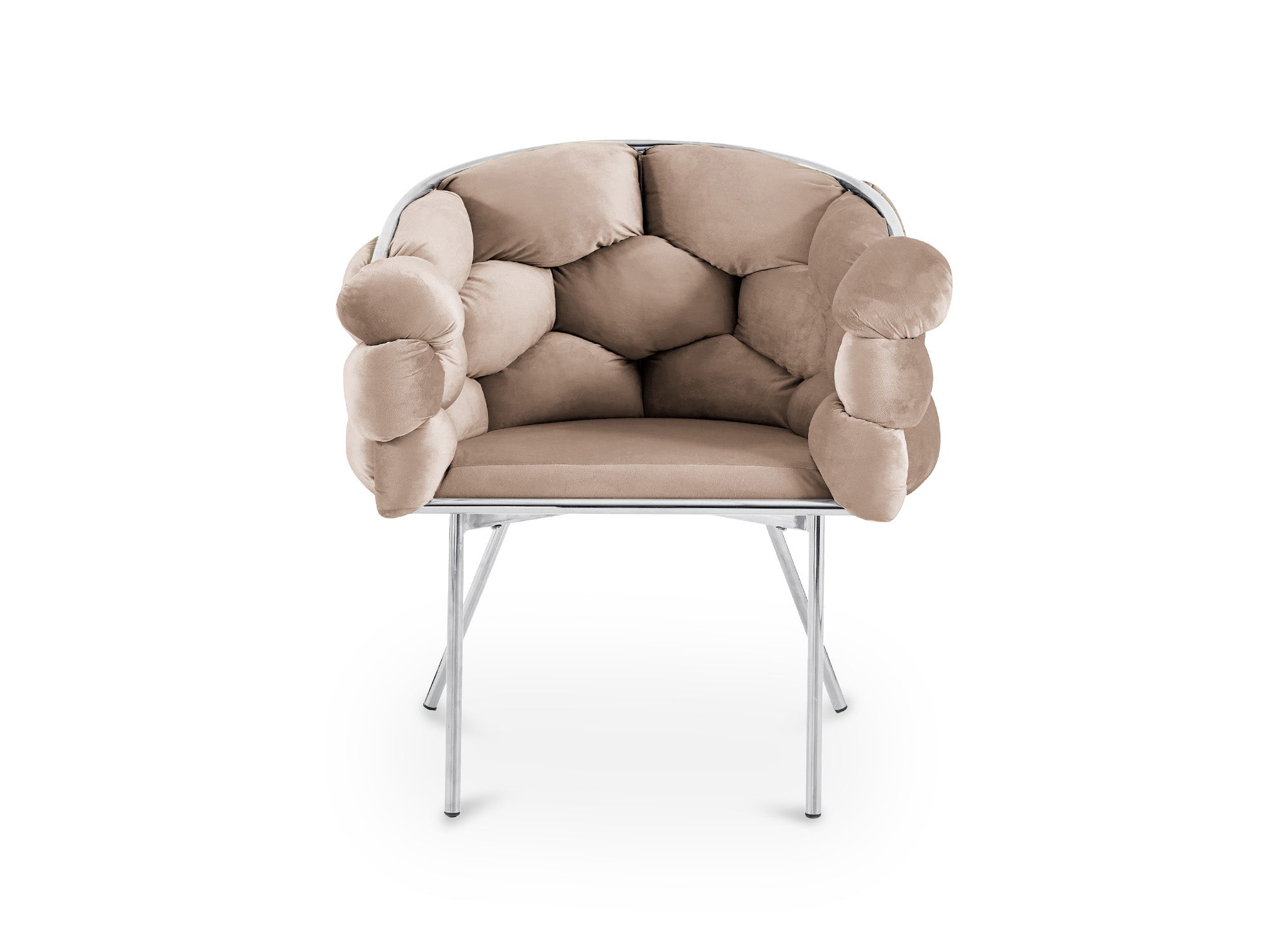 Juego de 2 sillas CHARLOTTE de terciopelo beige con patas de metal plateado