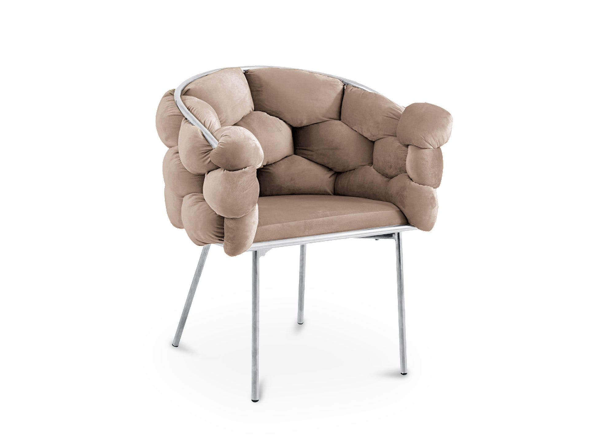 Juego de 2 sillas CHARLOTTE de terciopelo beige con patas de metal plateado