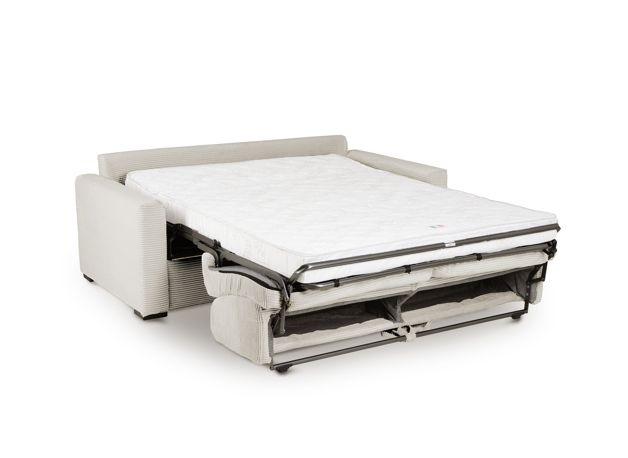 Sofá cama LOUNA de 3 plazas en pana beige con apertura rápida