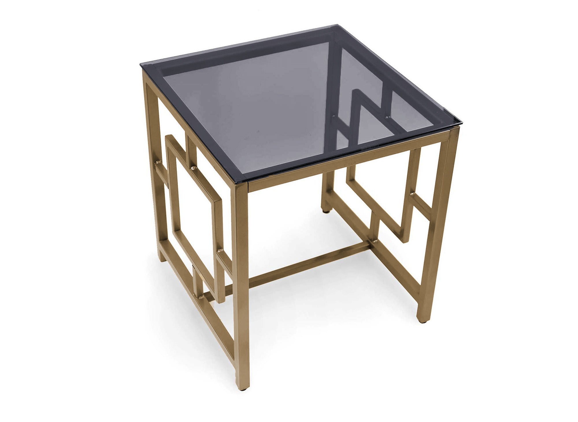 Mesa de centro cuadrada de diseño PABLO en cristal negro y metal dorado