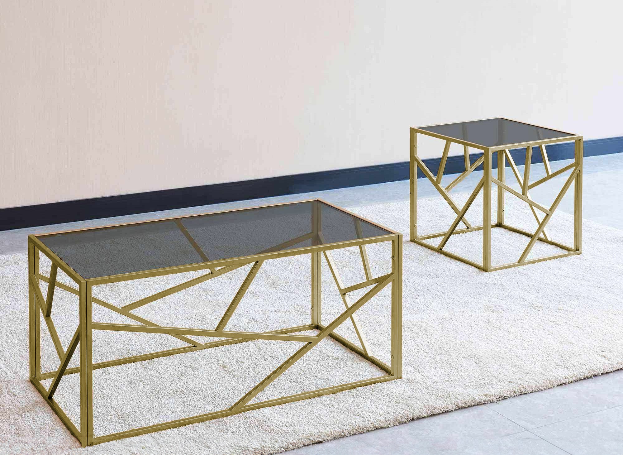 Mesa de centro cuadrada de diseño SOLAL en cristal negro y metal dorado