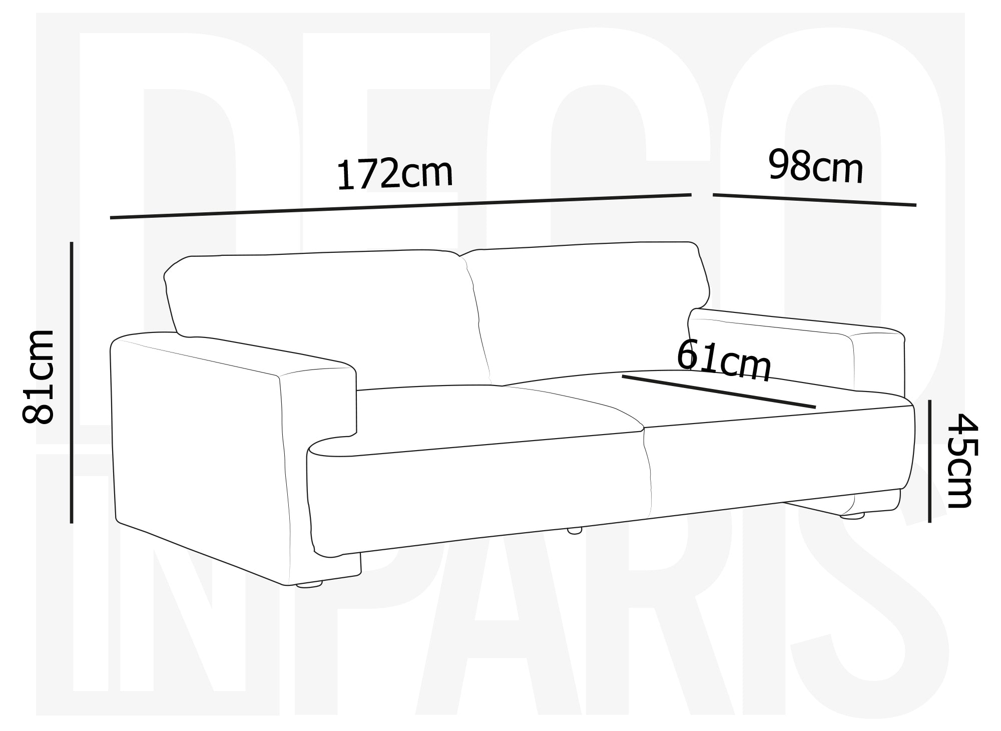 Sofá de 2 plazas AYLINE en tela gris