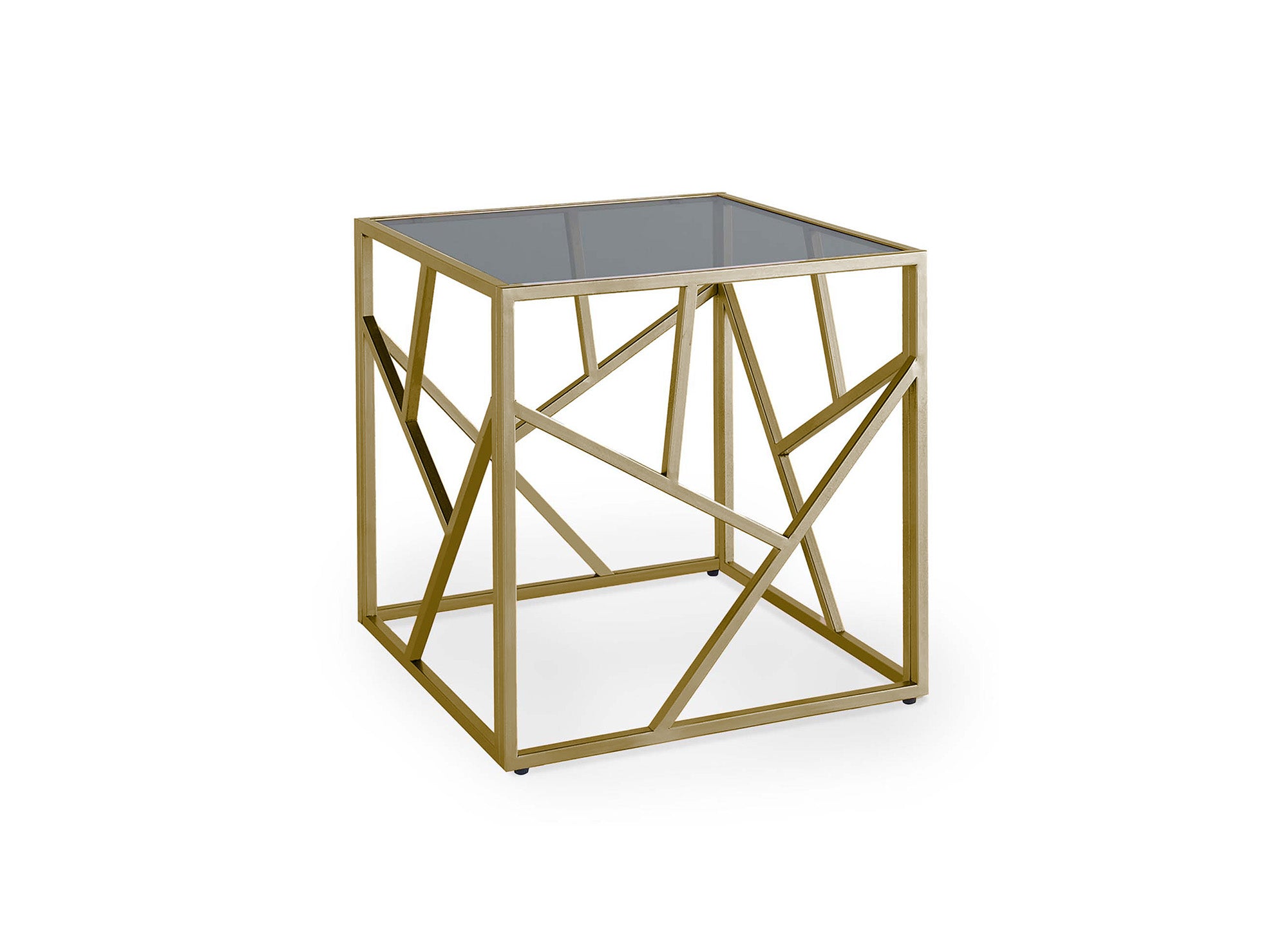 Mesa de centro cuadrada de diseño SOLAL en cristal negro y metal dorado