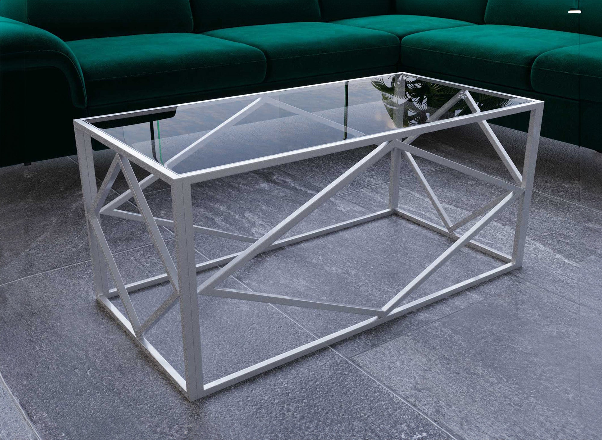 Mesa de centro rectangular de diseño ELIO en vidrio y metal