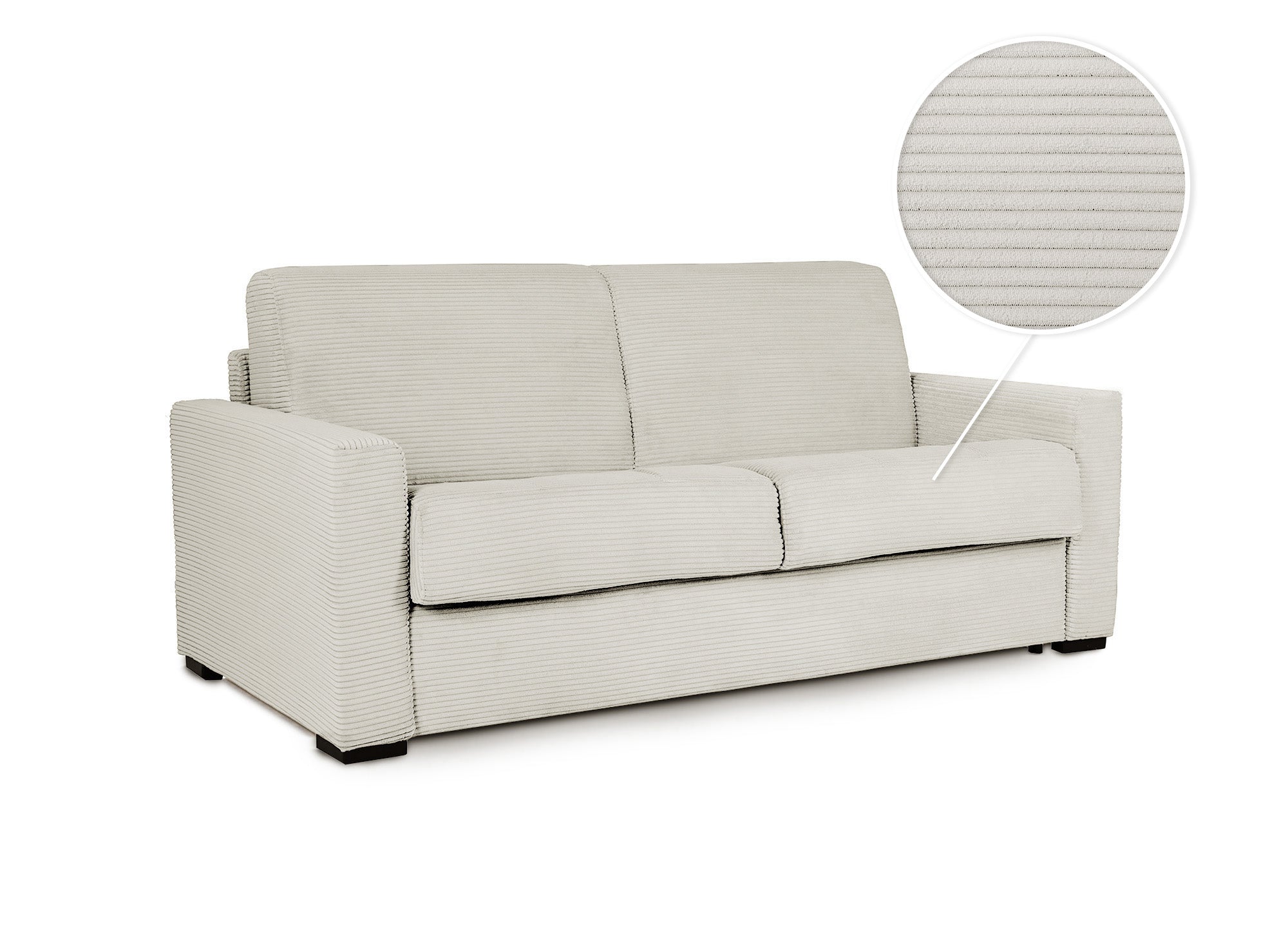 Sofá cama LOUNA de 3 plazas en pana beige con apertura rápida