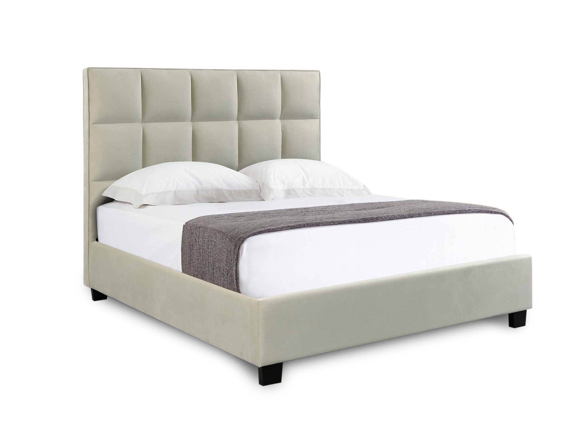 Cama de diseño CAROLINE con almacenaje, tapizada en terciopelo beige, 180 x 200 cm