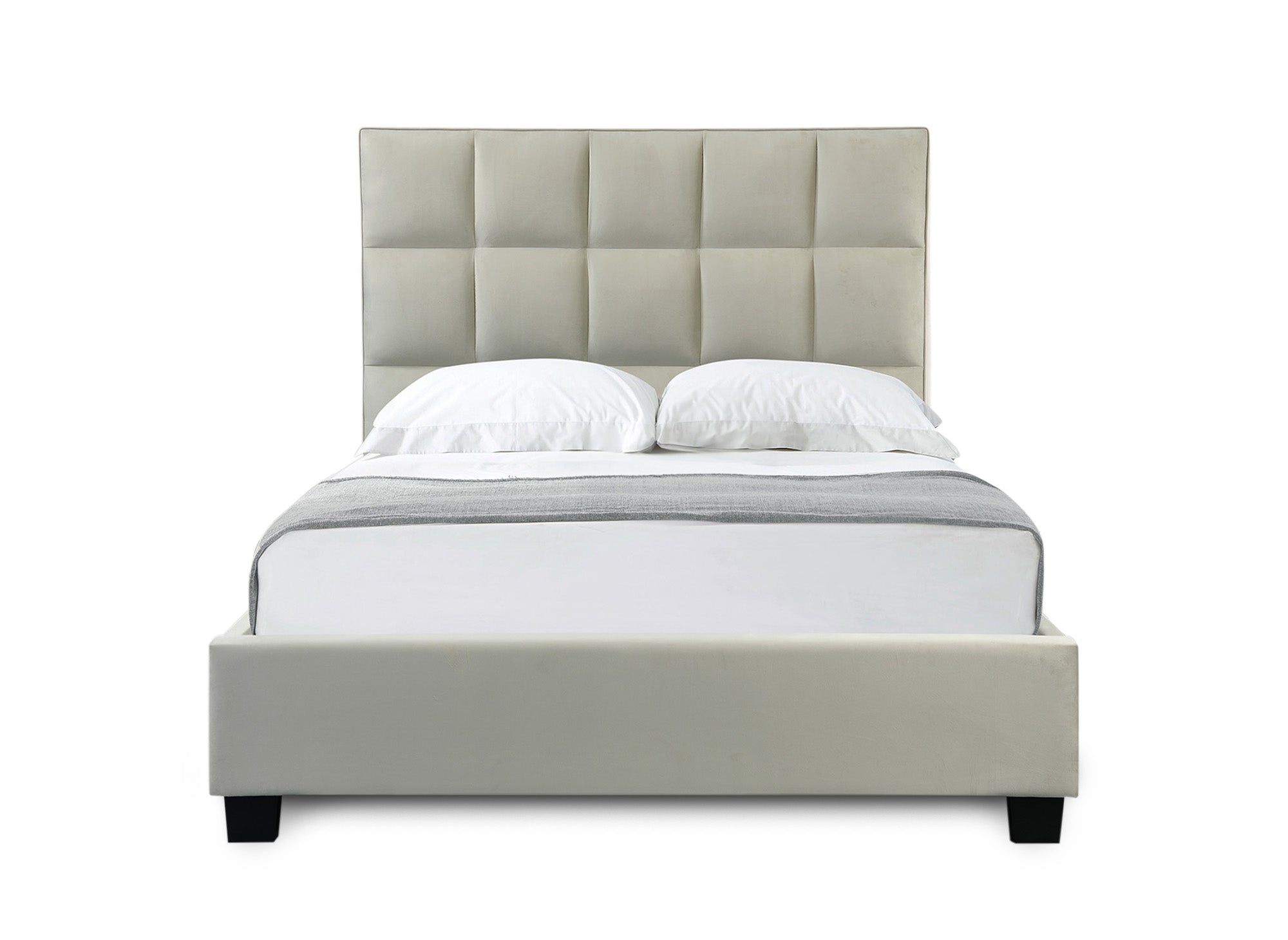 Cama de diseño CAROLINE con almacenaje, tapizada en terciopelo beige, 180 x 200 cm