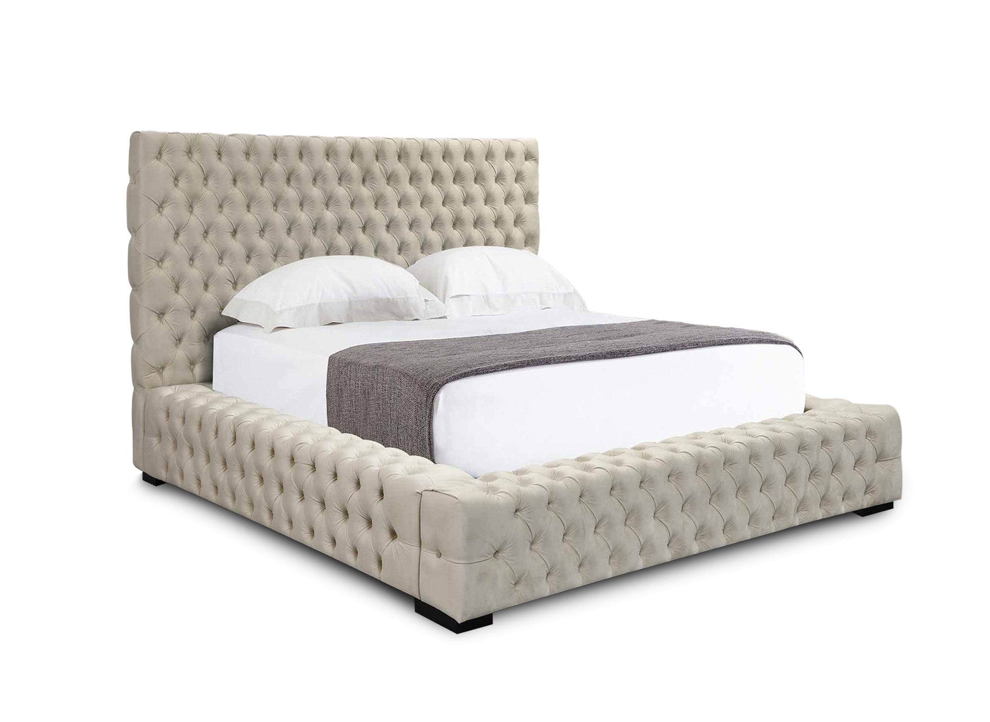 Cama con almacenaje tapizada IDALINE de 140 x 190 cm en terciopelo beige