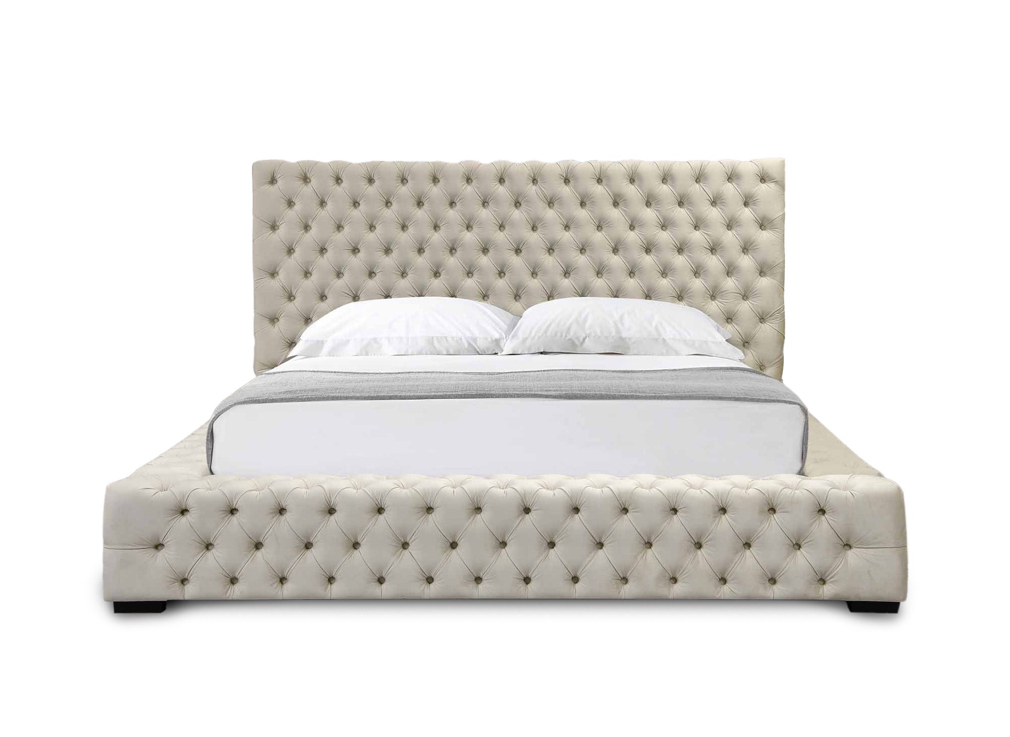 Cama con almacenaje tapizada IDALINE de 140 x 190 cm en terciopelo beige