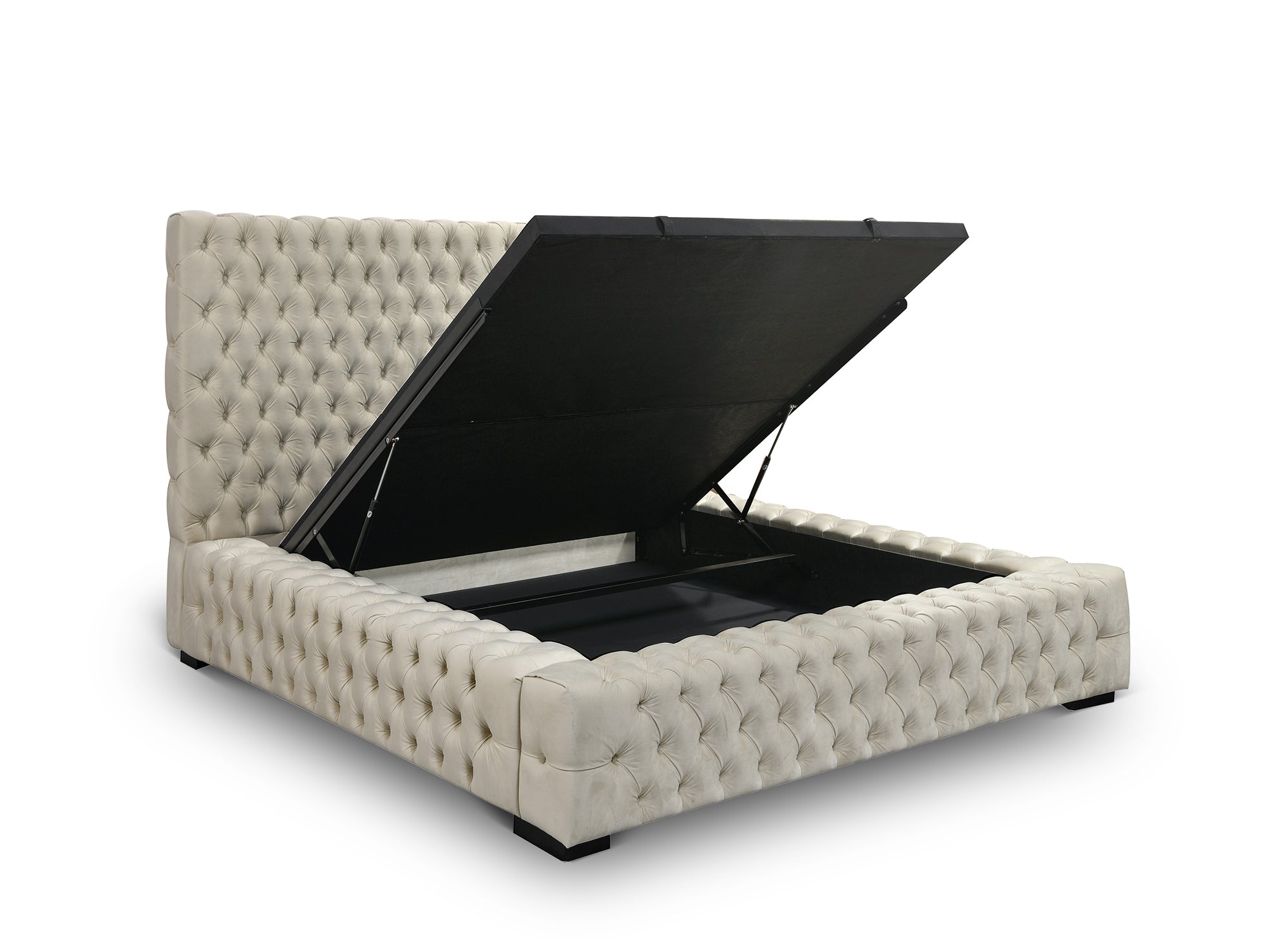 Cama con almacenaje tapizada IDALINE de 140 x 190 cm en terciopelo beige