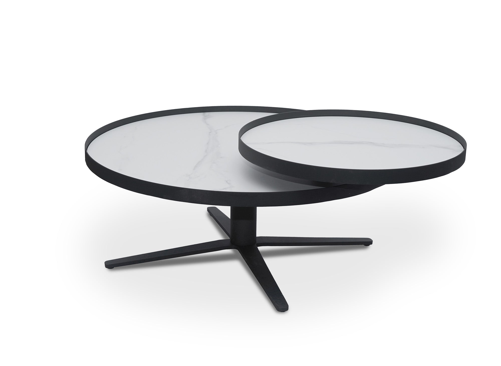 Mesa de centro redonda CLOELIE con tablero giratorio de cerámica blanca