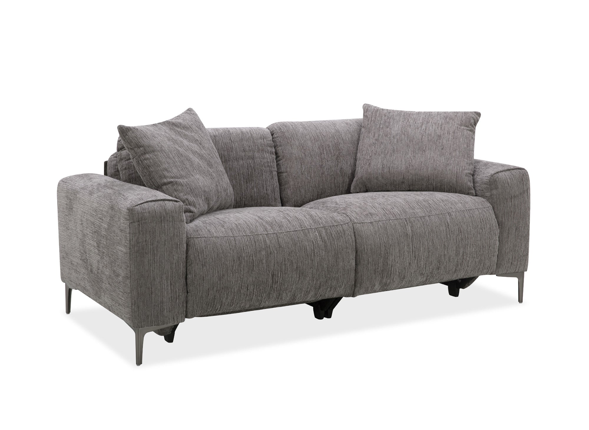 Sofá reclinable eléctrico de 3 plazas HELOISE en terciopelo jaspeado gris oscuro