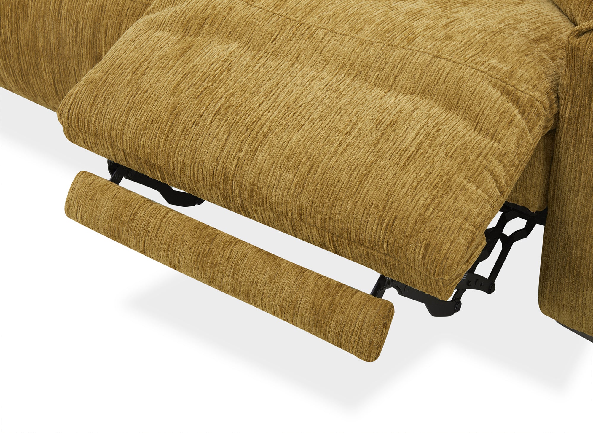 Sofá reclinable eléctrico de 2 plazas HELOISE en terciopelo jaspeado amarillo mostaza