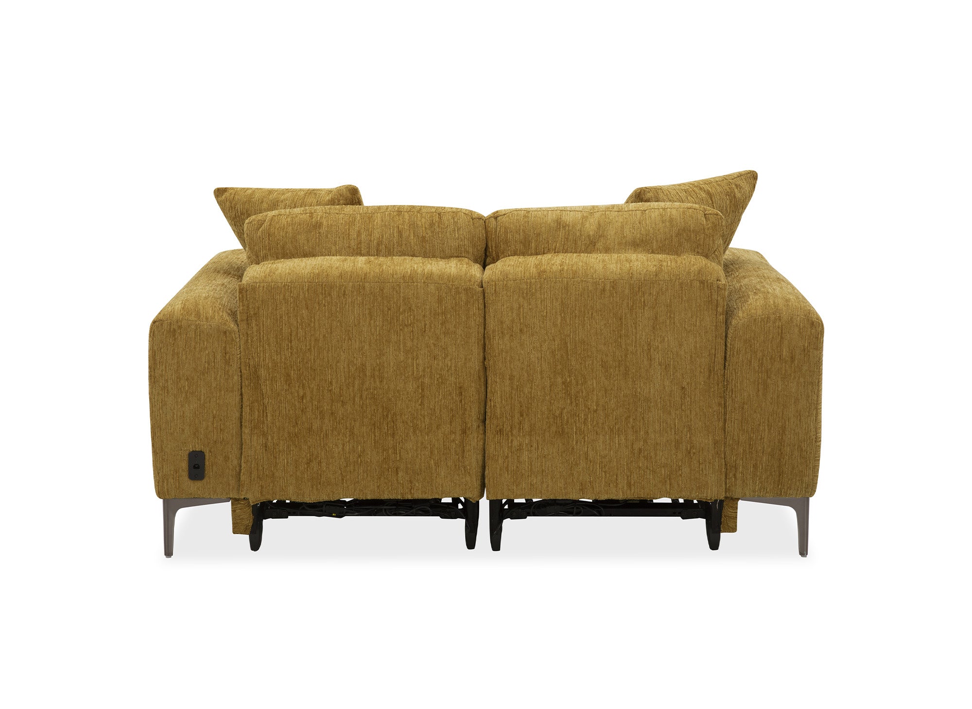 Sofá reclinable eléctrico de 2 plazas HELOISE en terciopelo jaspeado amarillo mostaza