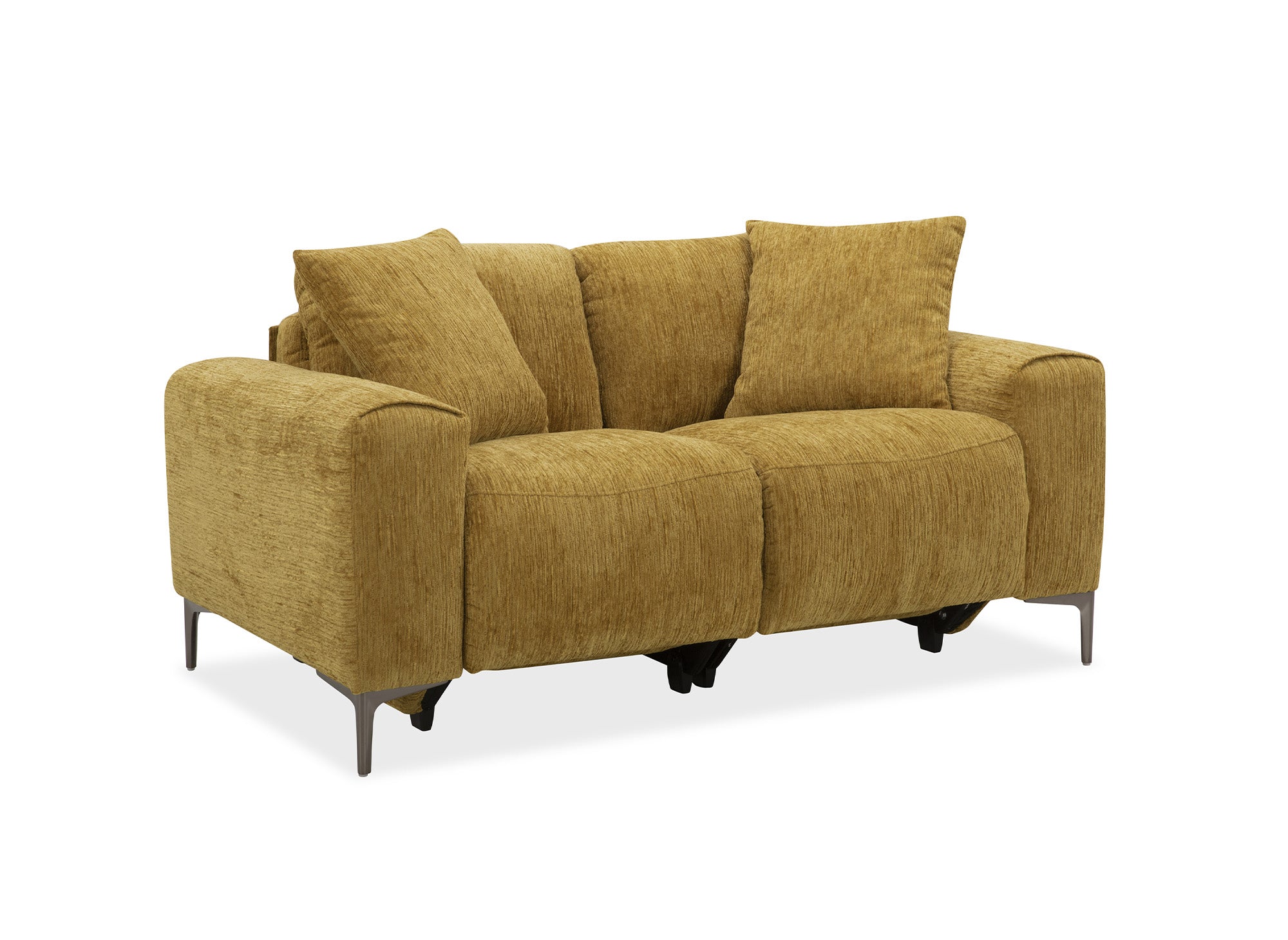 Sofá reclinable eléctrico de 2 plazas HELOISE en terciopelo jaspeado amarillo mostaza