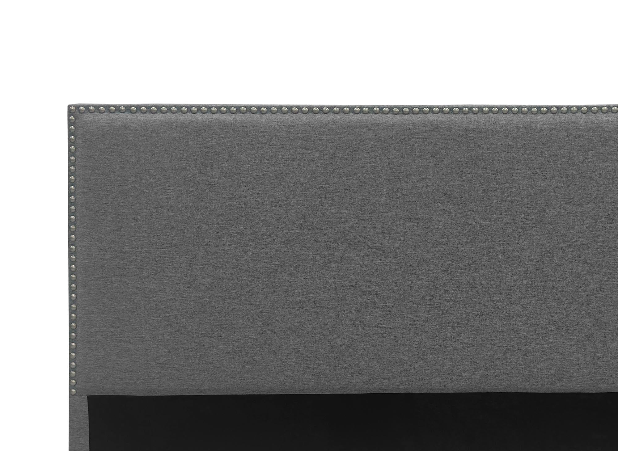 Cabecero LINDA de 180 cm con tachuelas y tapizado en lino gris