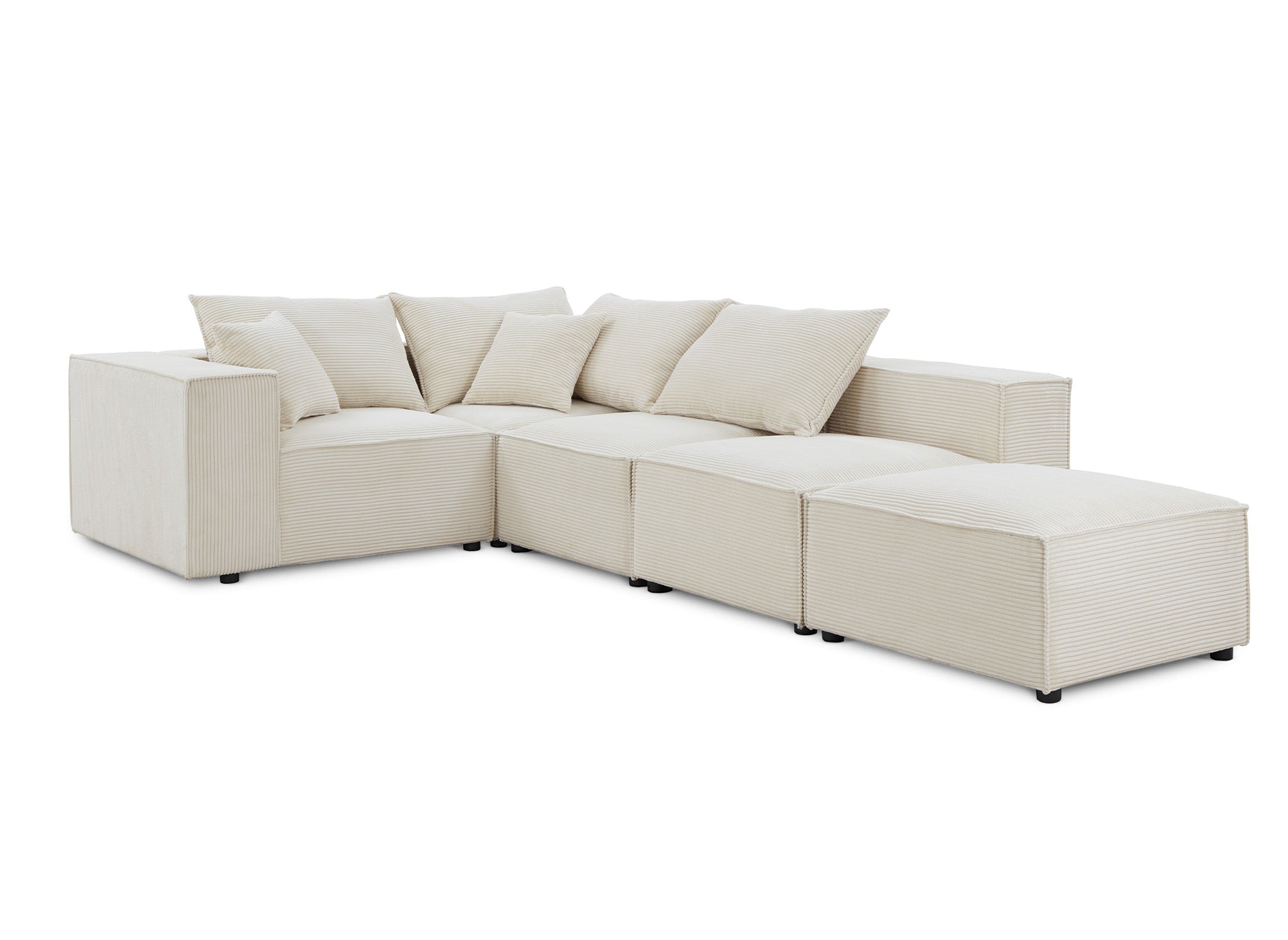 Sofá esquinero modular Harlem XL con 1 otomana en pana gruesa color beige