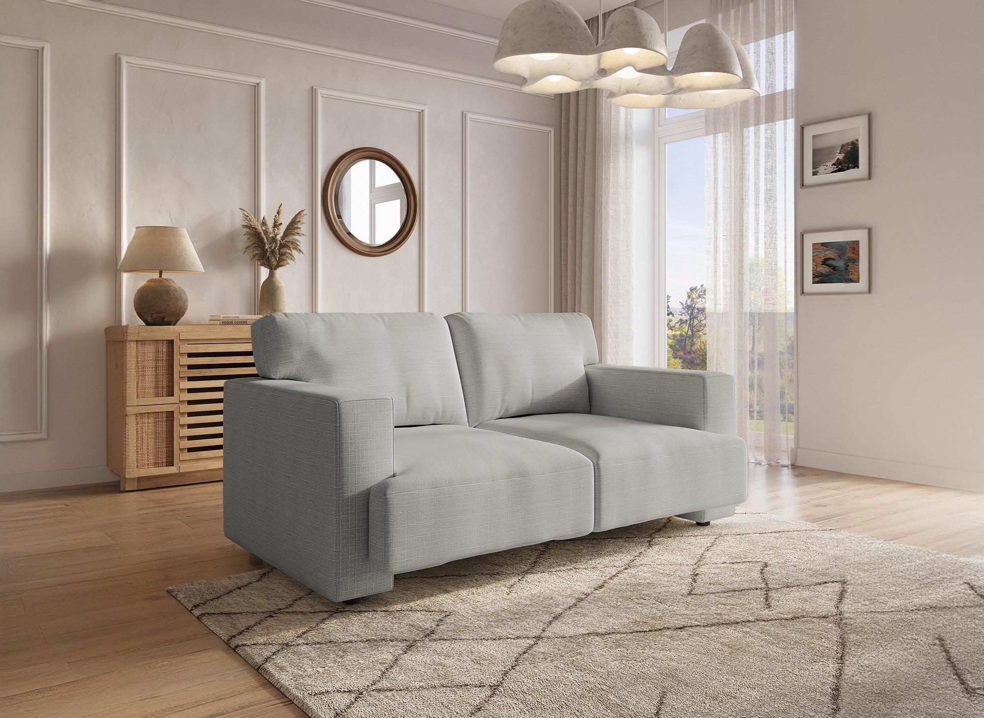 Sofá de 2 plazas AYLINE en tela gris