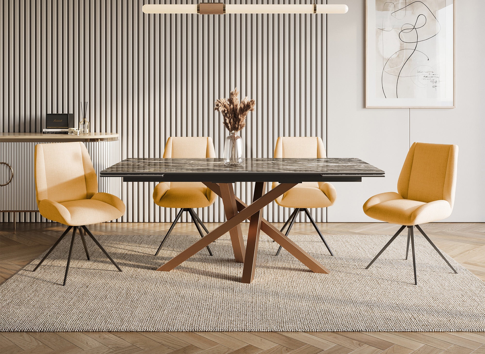 Juego de 2 sillas giratorias LUZIA de tela amarilla