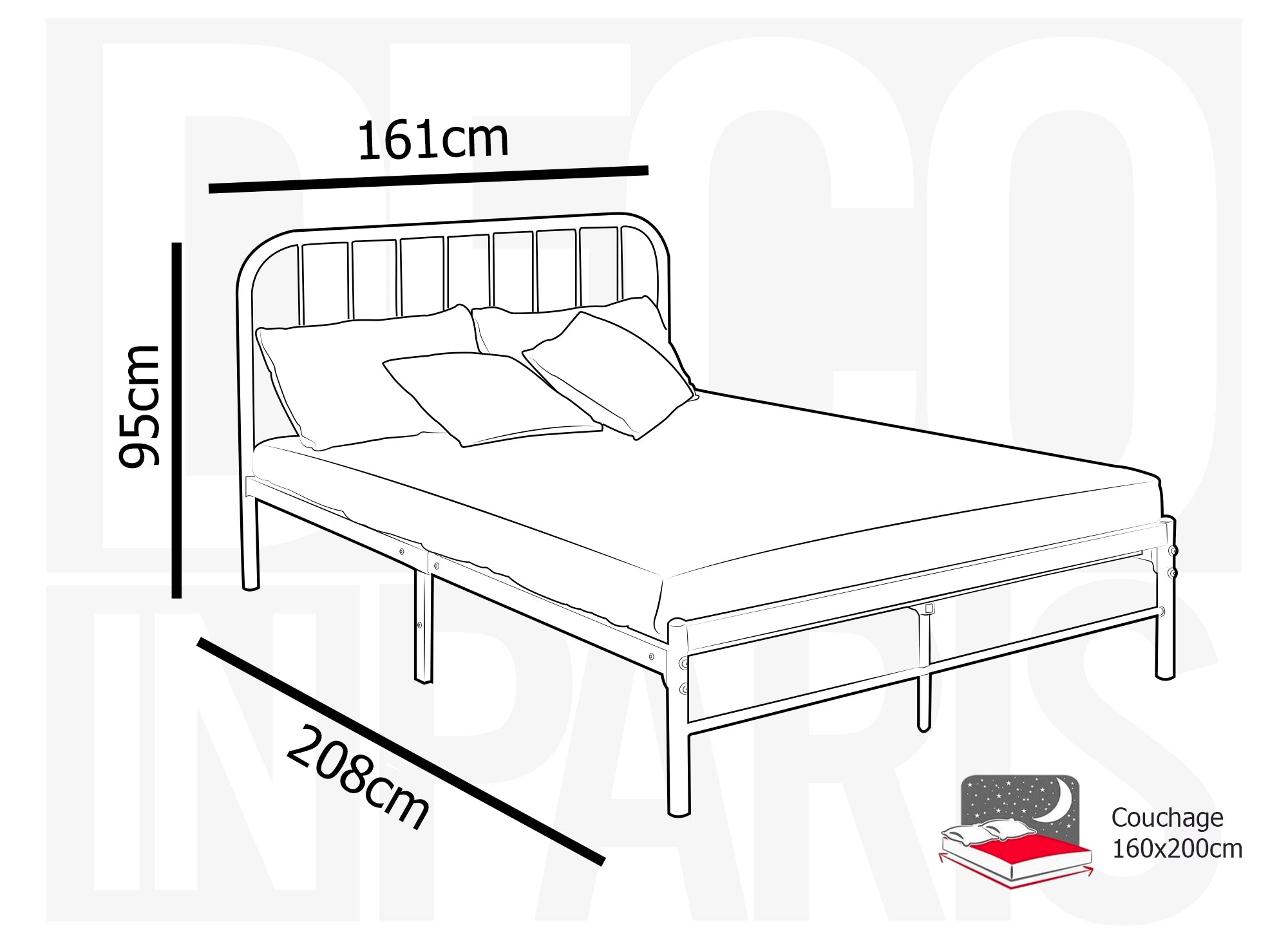 Cama doble GASTON de metal blanco, 160x200 cm
