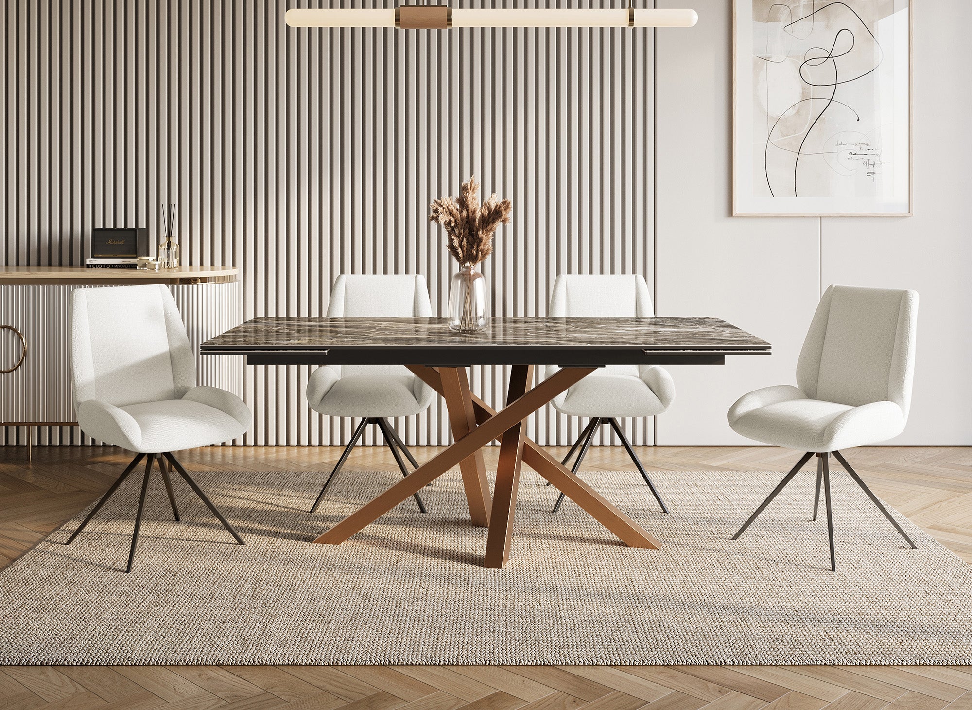 Juego de 2 sillas giratorias LUZIA en tela beige