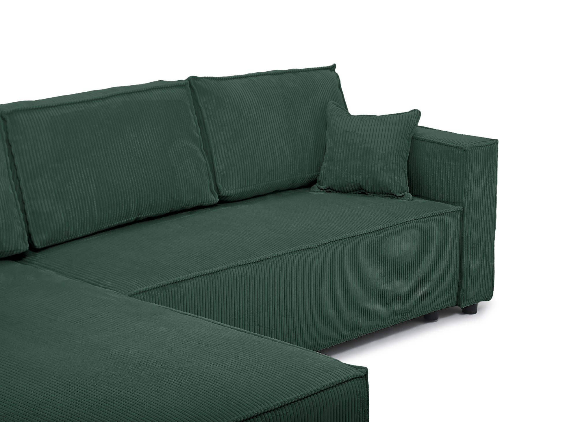 Sofá cama esquinero reversible SYNA con almacenaje en pana verde