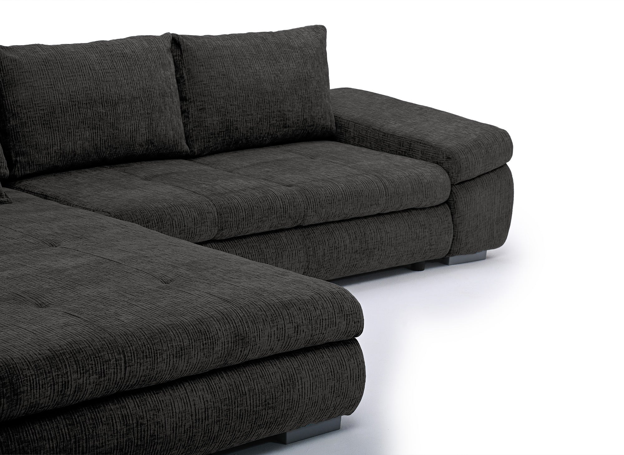 Sofá esquinero convertible reversible SOLEA con almacenaje en terciopelo gris jaspeado