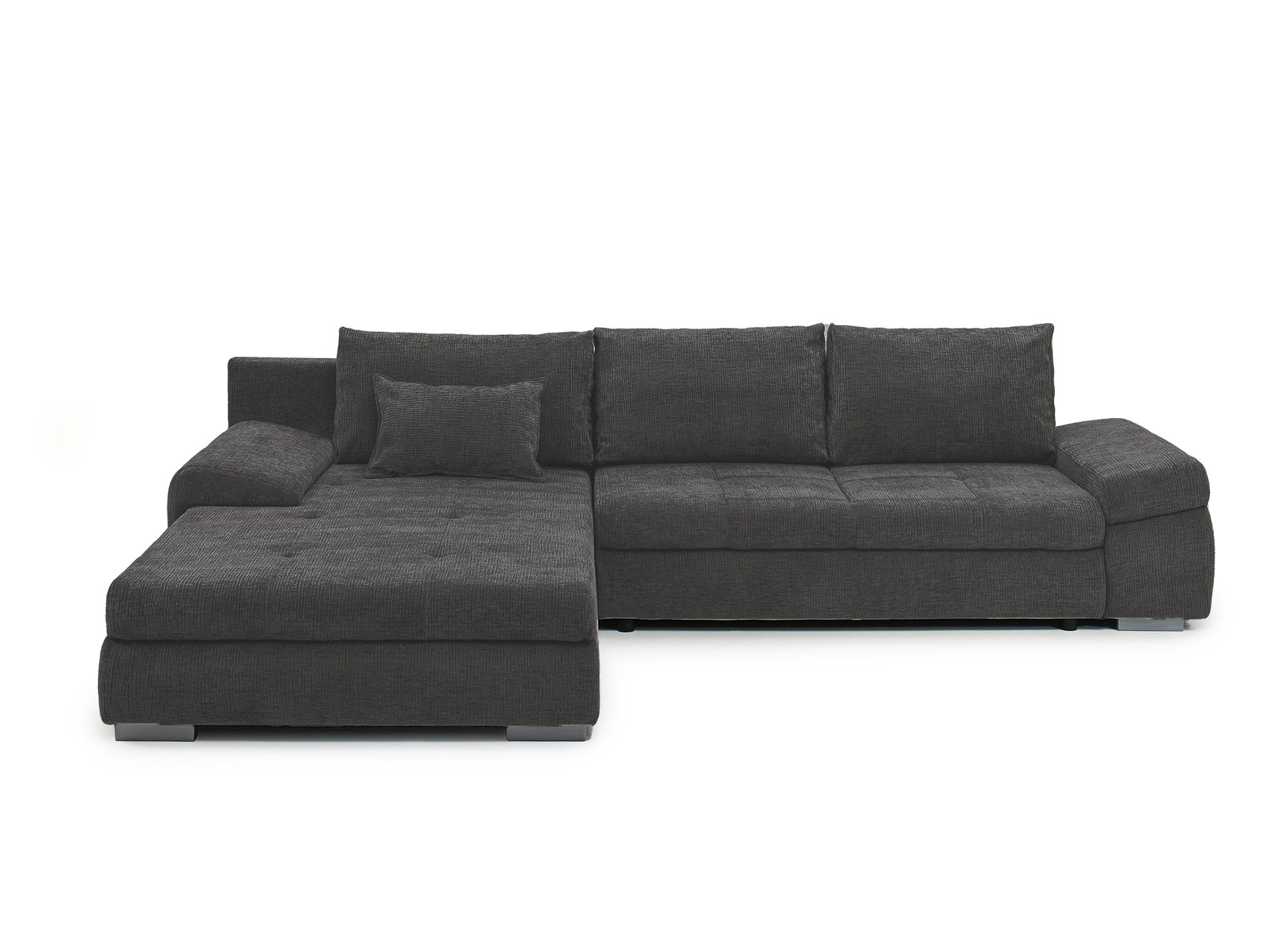 Sofá esquinero convertible reversible SOLEA con almacenaje en terciopelo gris jaspeado