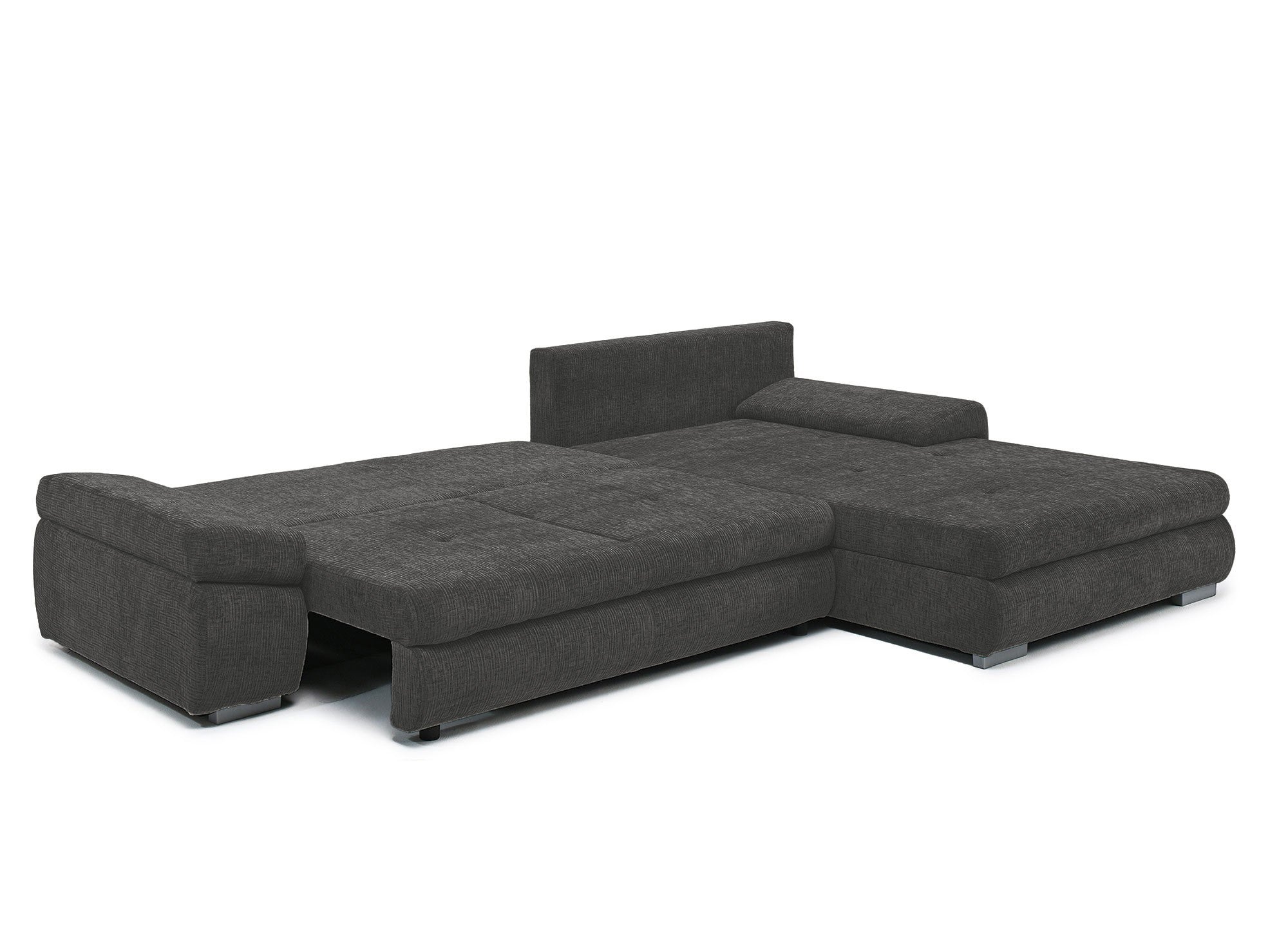 Sofá esquinero convertible reversible SOLEA con almacenaje en terciopelo gris jaspeado