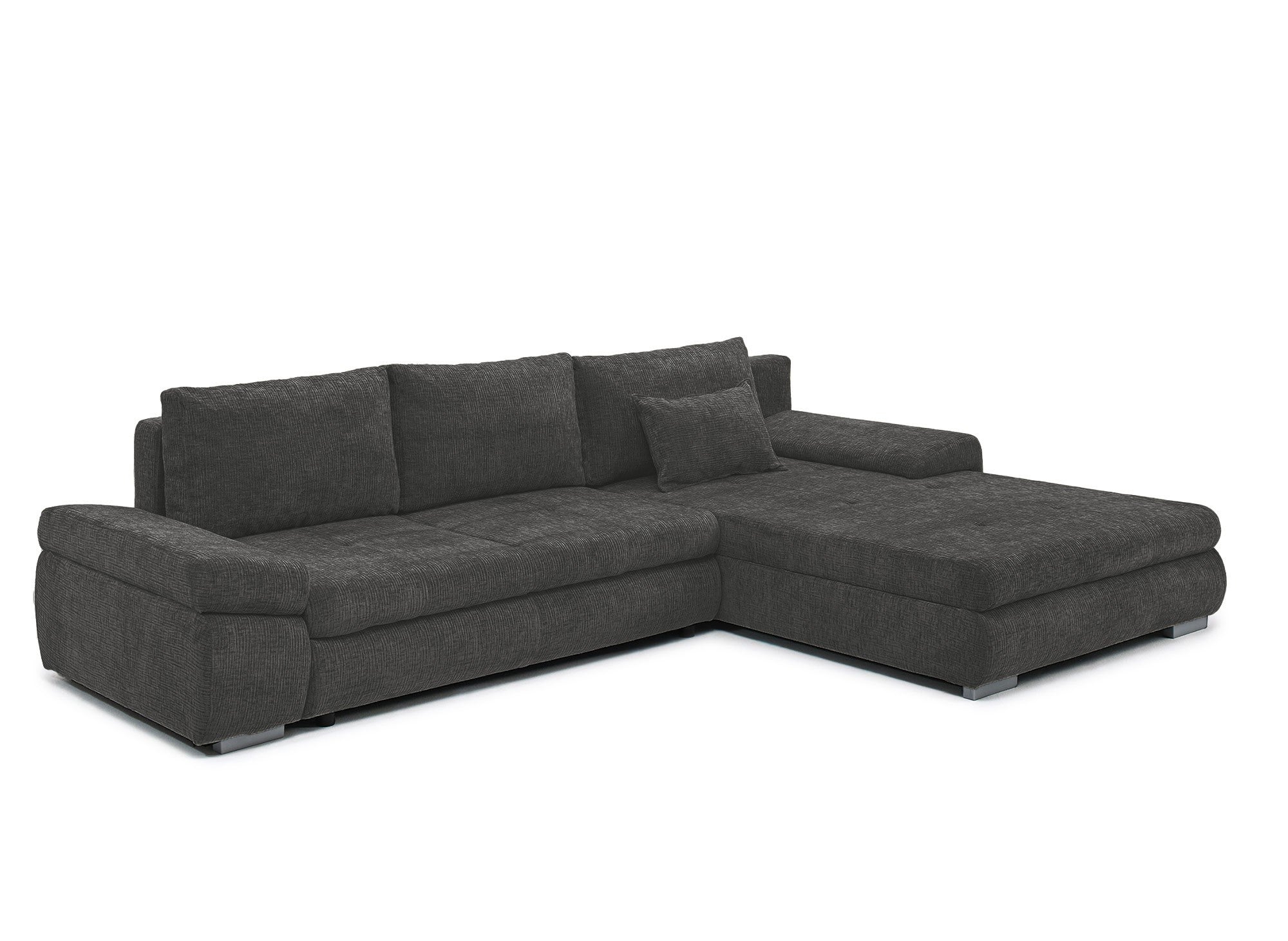 Sofá esquinero convertible reversible SOLEA con almacenaje en terciopelo gris jaspeado