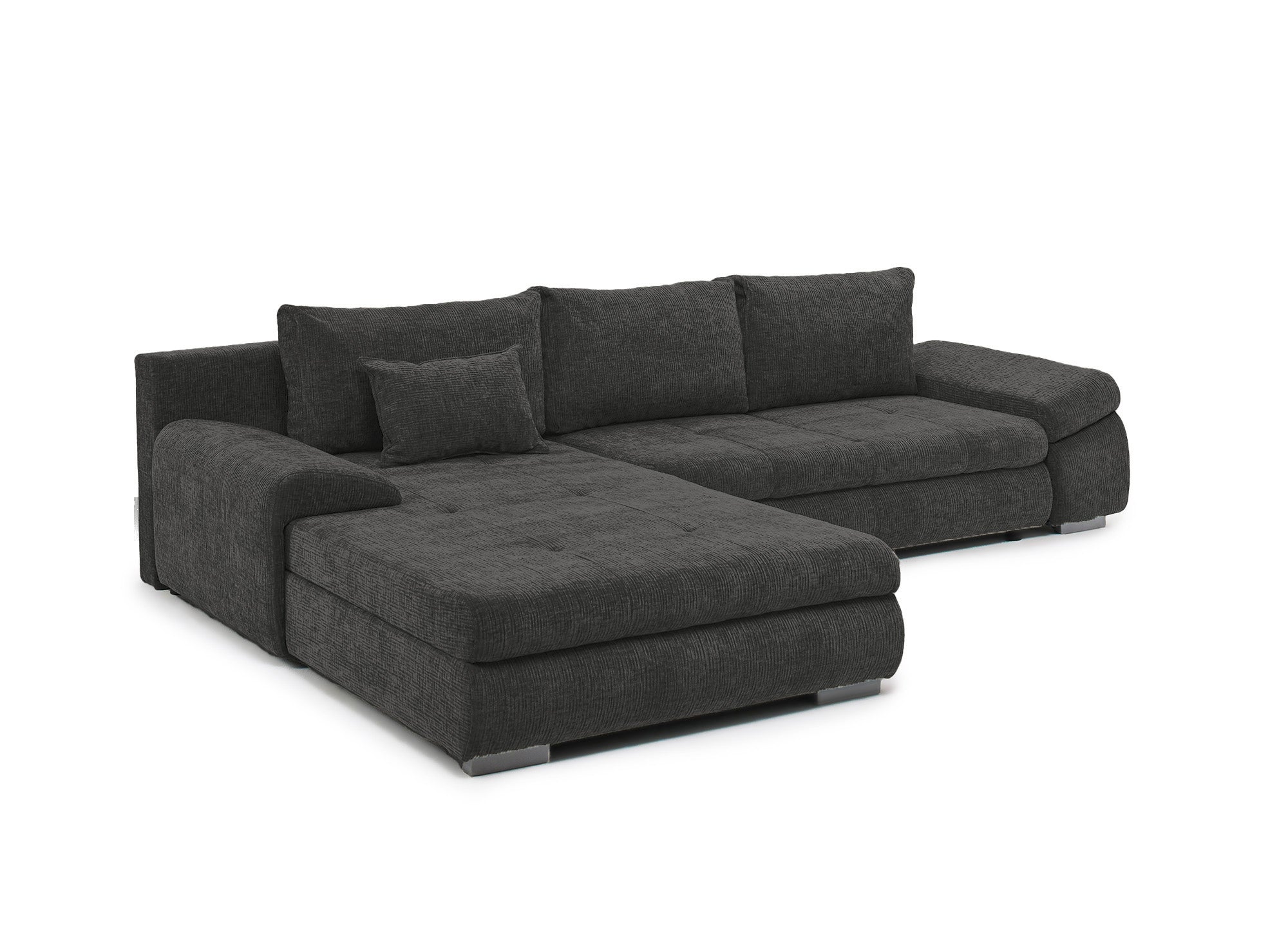 Sofá esquinero convertible reversible SOLEA con almacenaje en terciopelo gris jaspeado