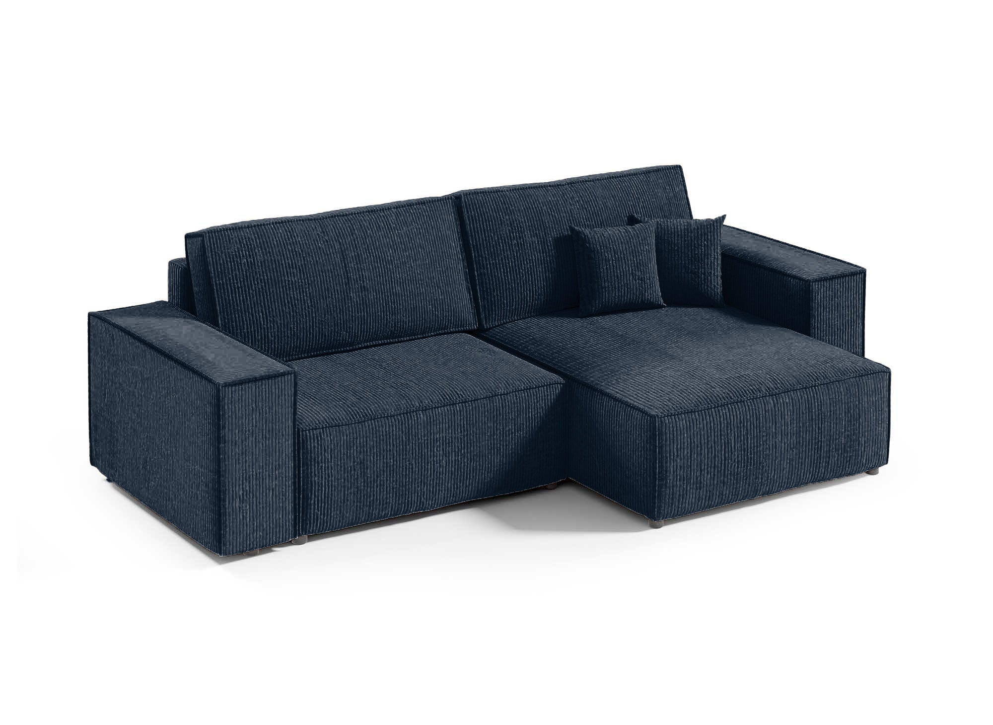 Sofá esquinero convertible y reversible con almacenaje en pana azul JADE MINI