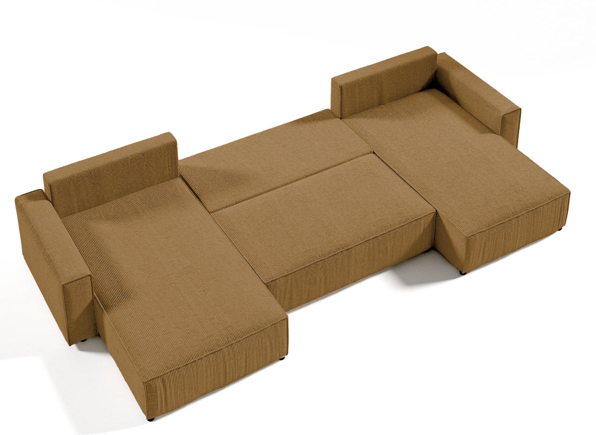 Sofá cama panorámico convertible JADE con almacenaje en pana color mostaza