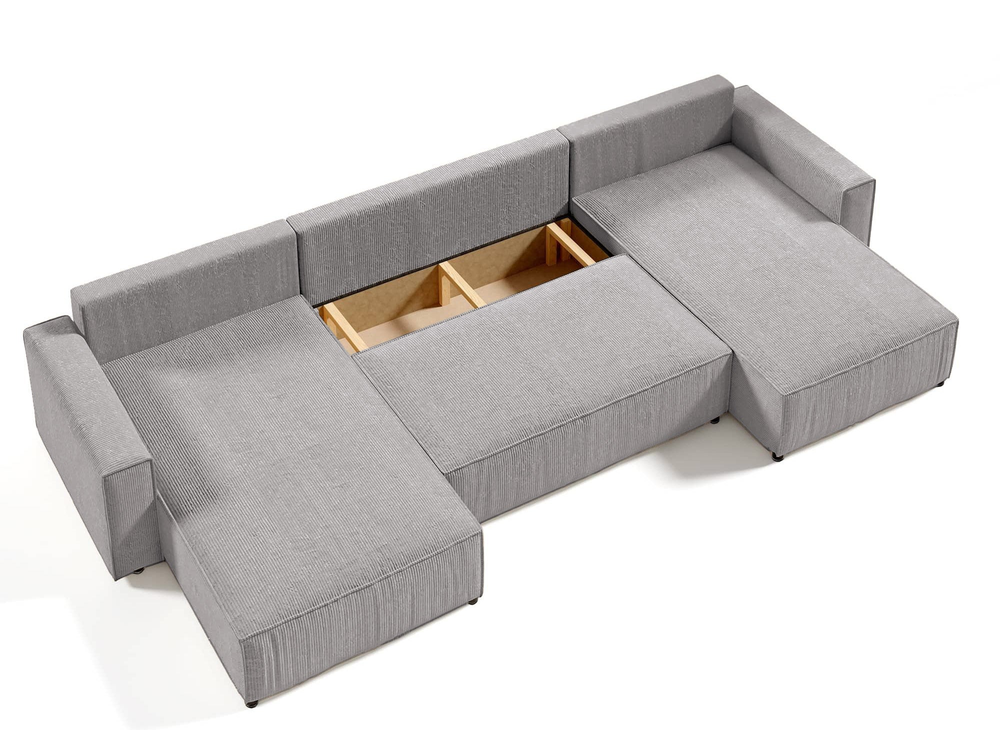 Sofá panorámico convertible JADE con almacenaje en pana gris claro