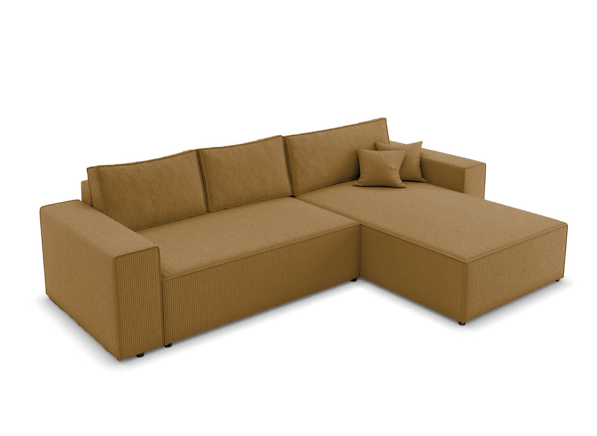 Sofá esquinero convertible y reversible con almacenaje en pana color mostaza - JADE