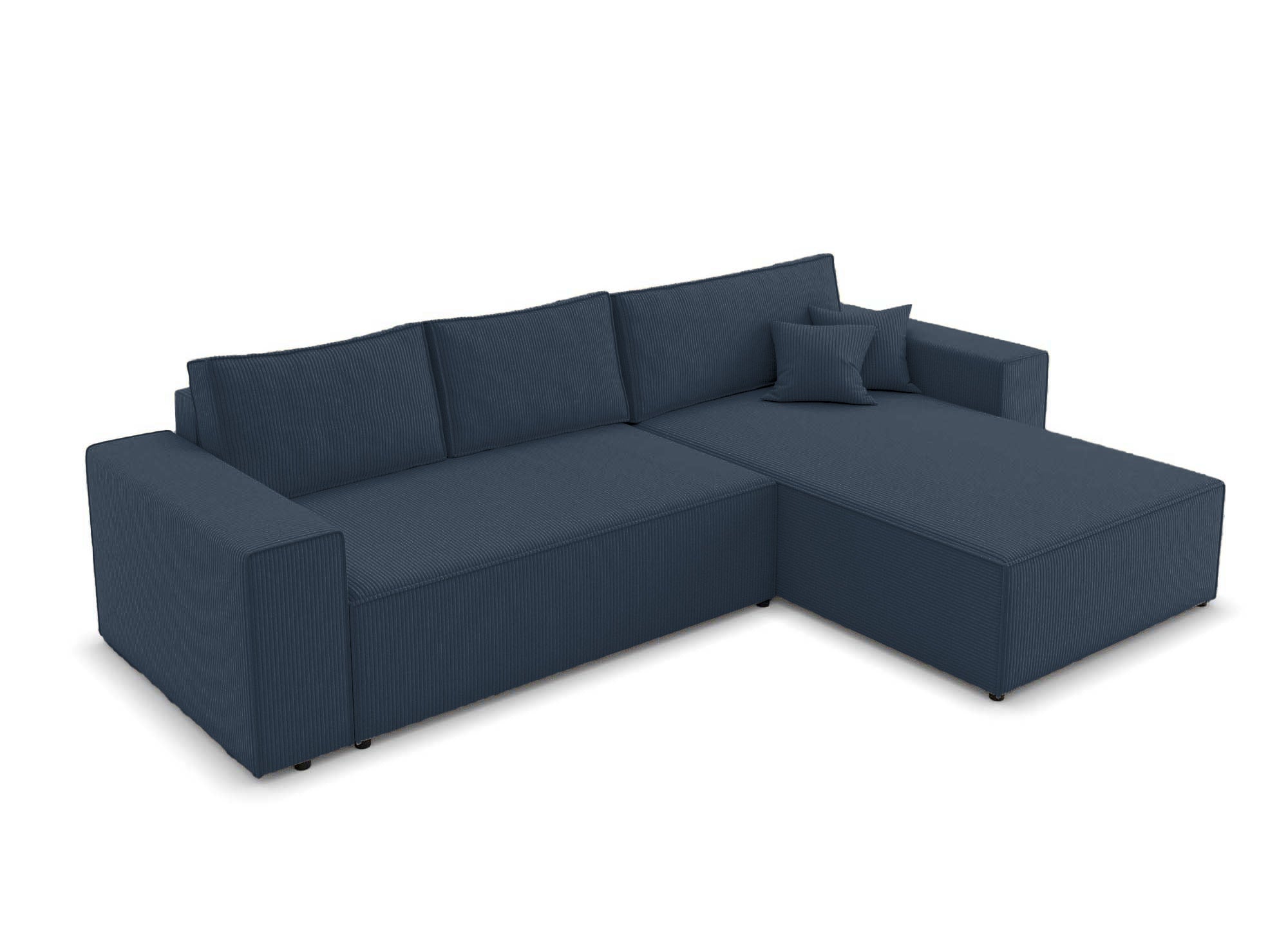 Sofá esquinero convertible y reversible con almacenaje en pana azul oscuro - JADE