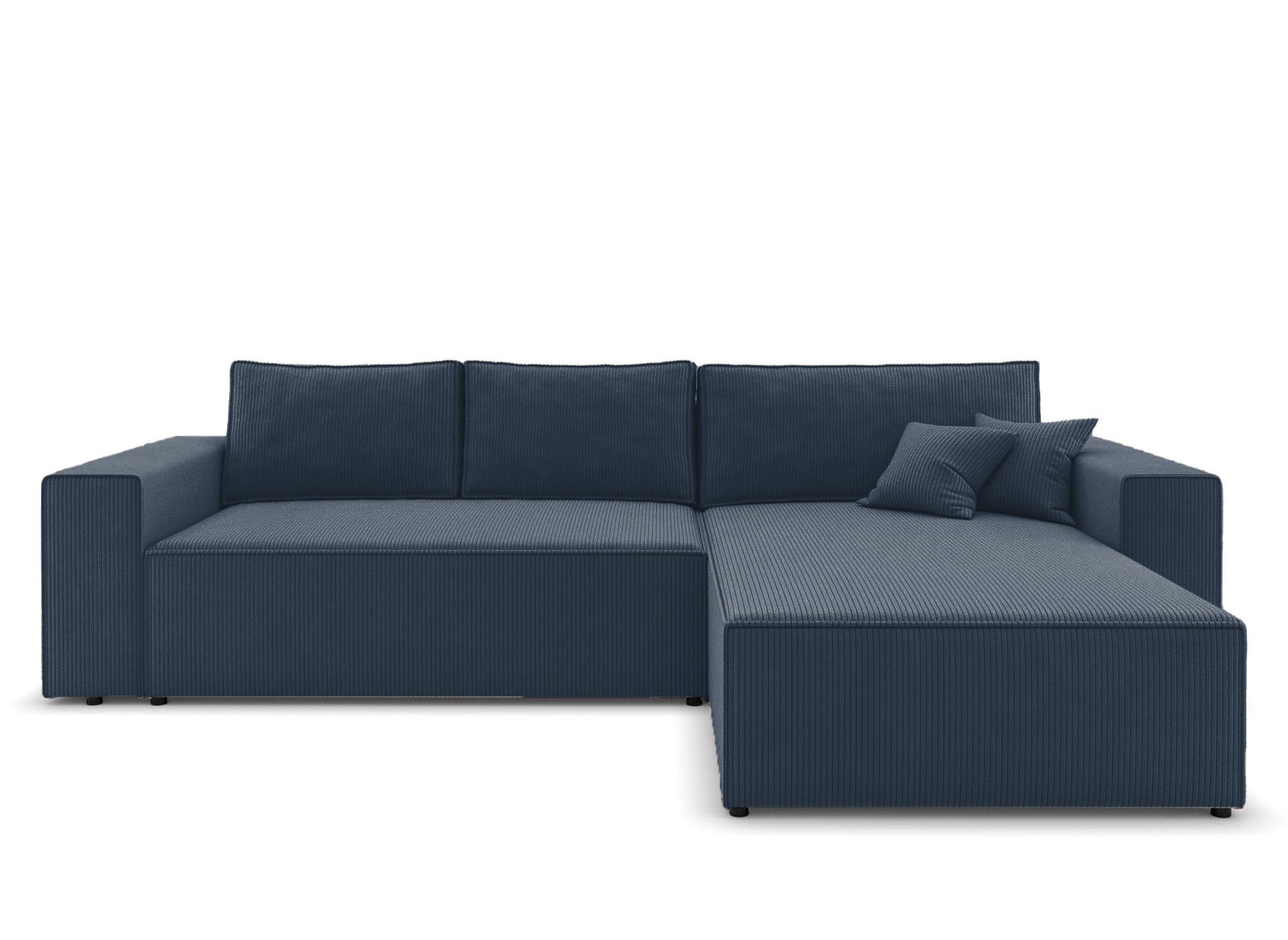 Sofá esquinero convertible y reversible con almacenaje en pana azul oscuro - JADE