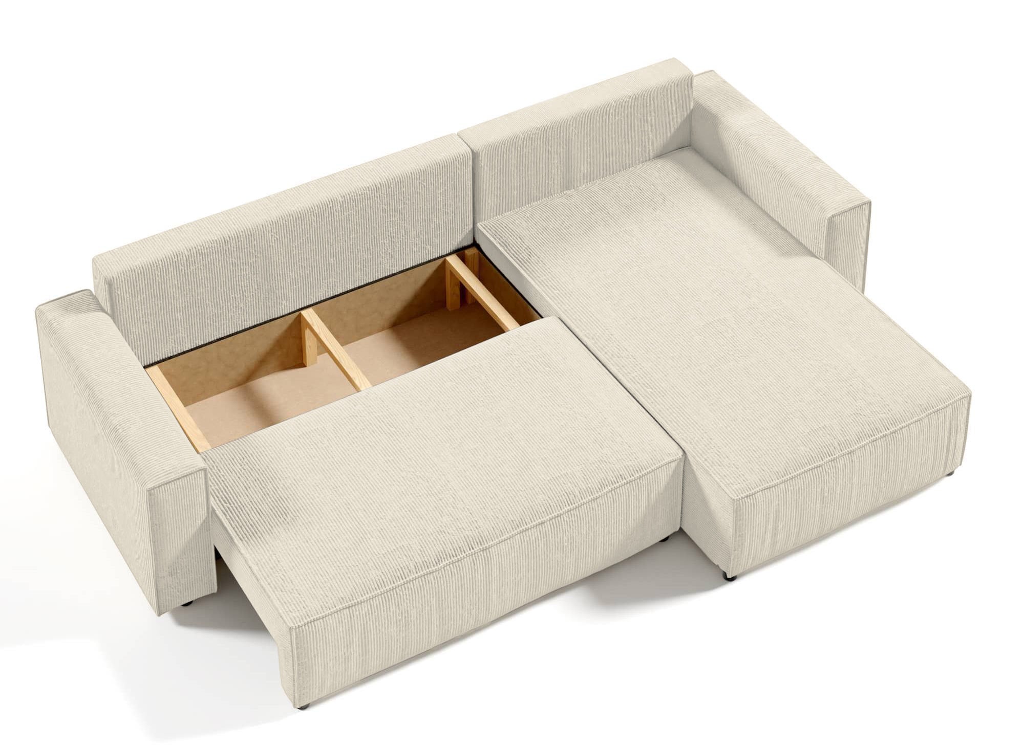 Sofá esquinero convertible y reversible con almacenaje en pana beige JADE