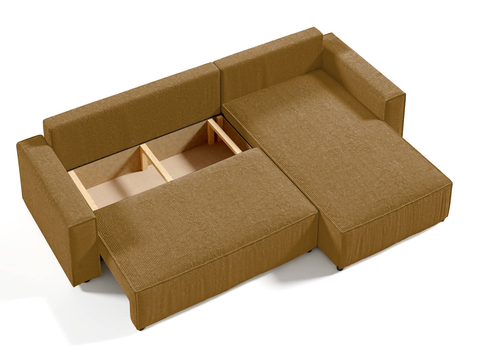 Sofá esquinero convertible y reversible con almacenaje en pana color mostaza - JADE
